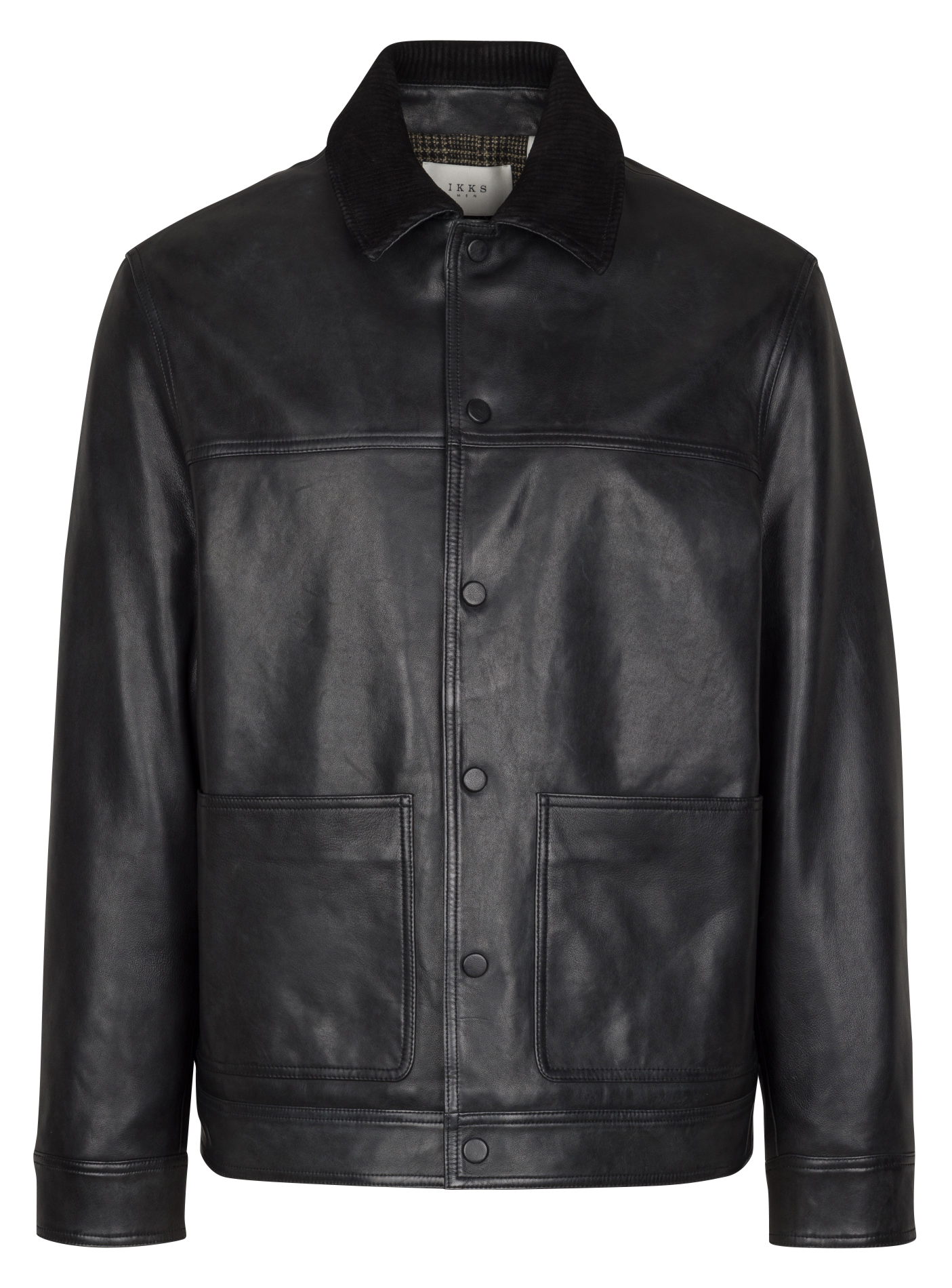 Blouson droit col classique en cuir Noir