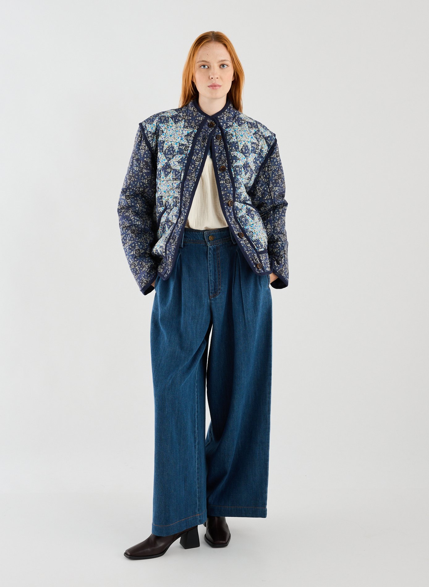 Veste droit imprimée en coton LOUISE MISHA Bleu