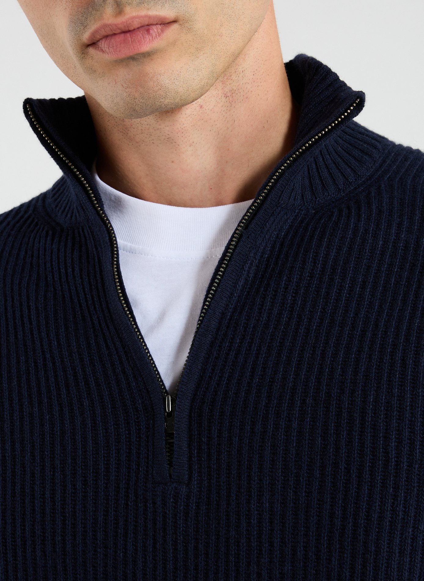 Pull côtelé à col zippé WOOLRICH Bleu