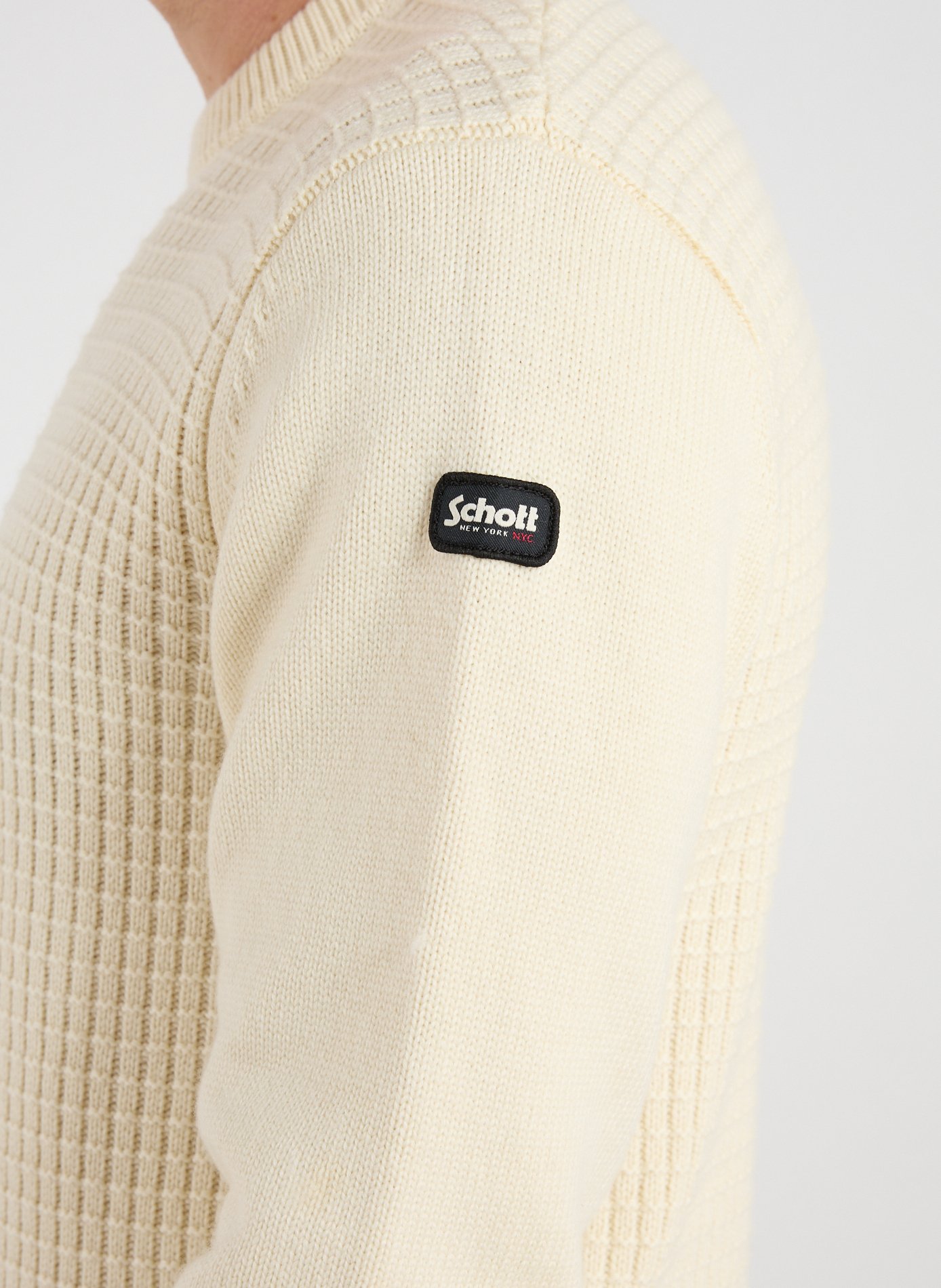 Pull côtelé à col rond SCHOTT Blanc