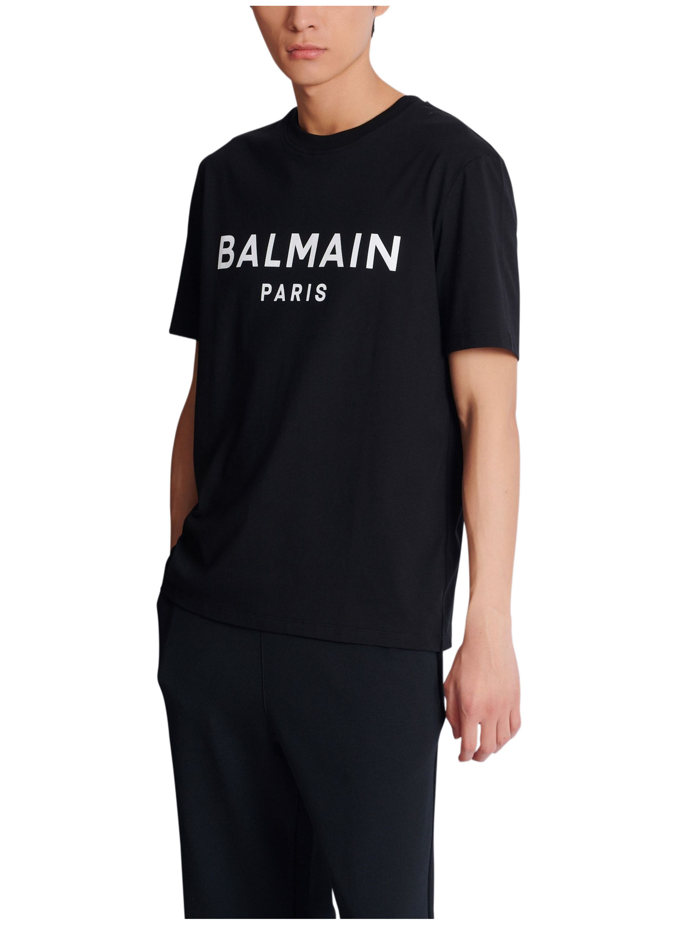 T-shirt en coton à imprimé BALMAIN Noir