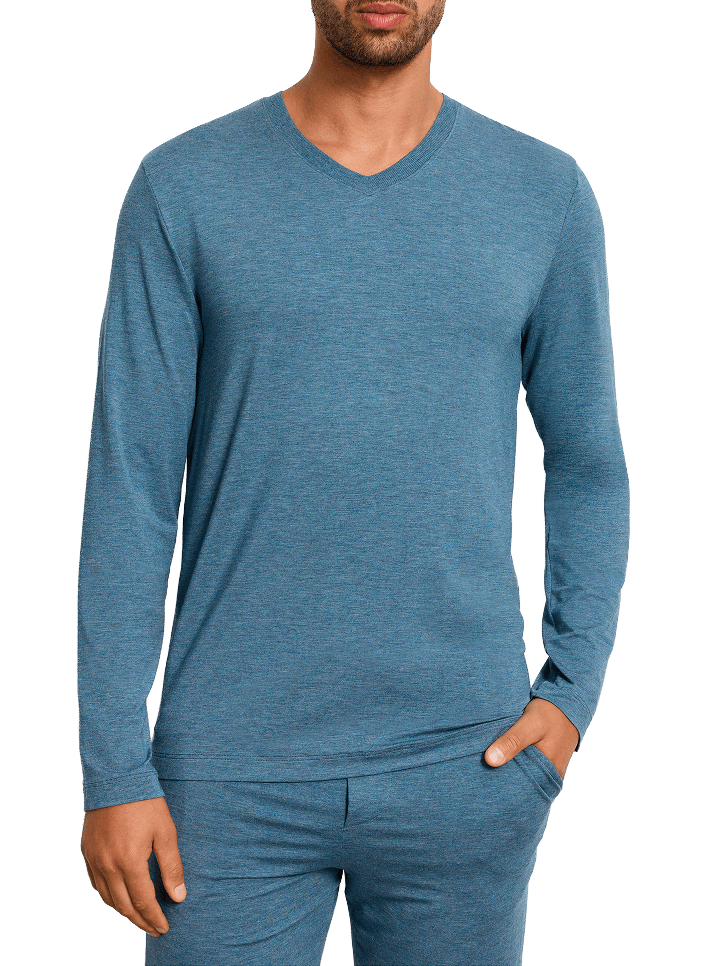 T-shirt col V à manches longues HANRO Bleu