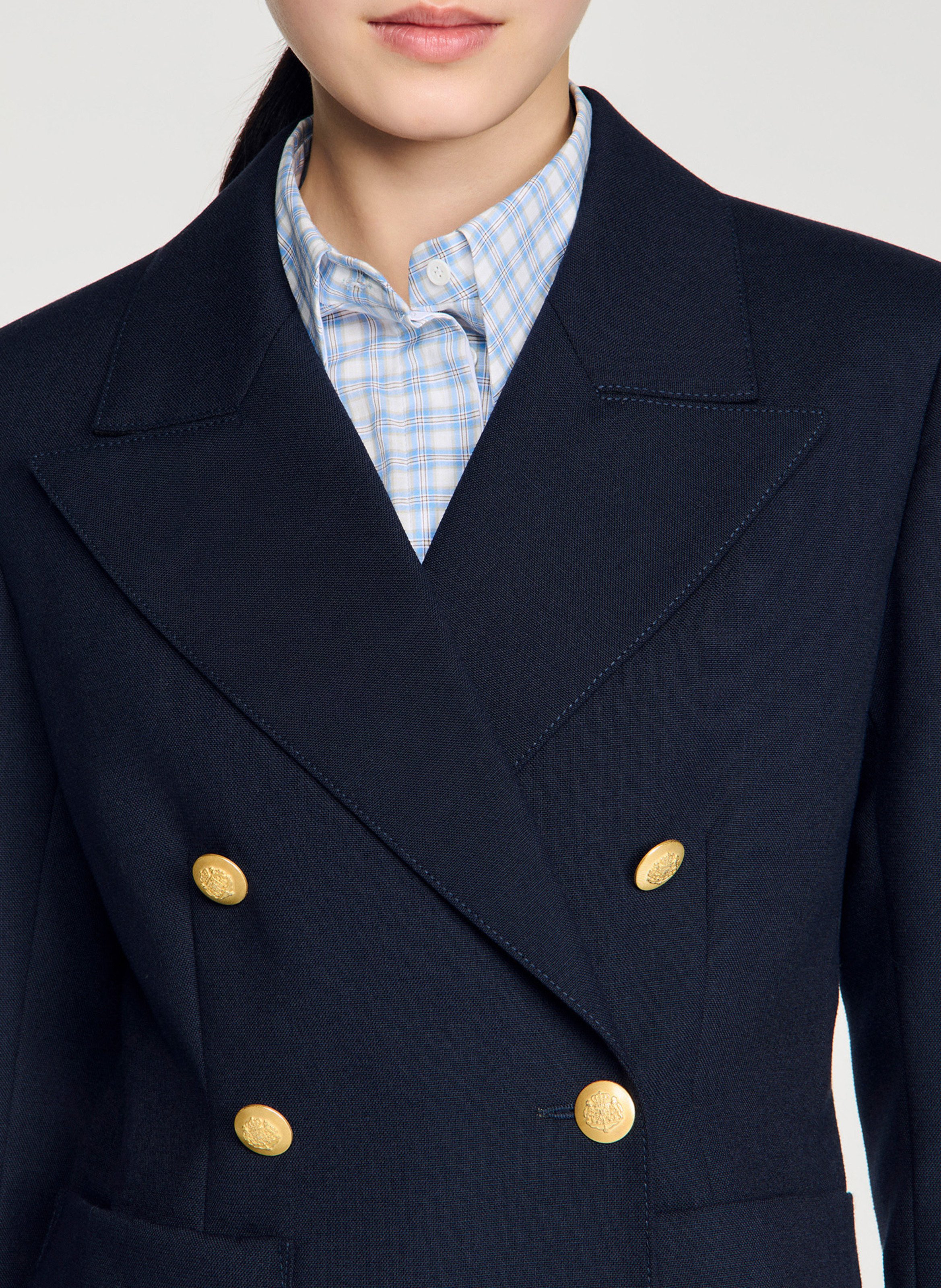 Veste tailleur boutonnée en laine mélangée SANDRO Bleu