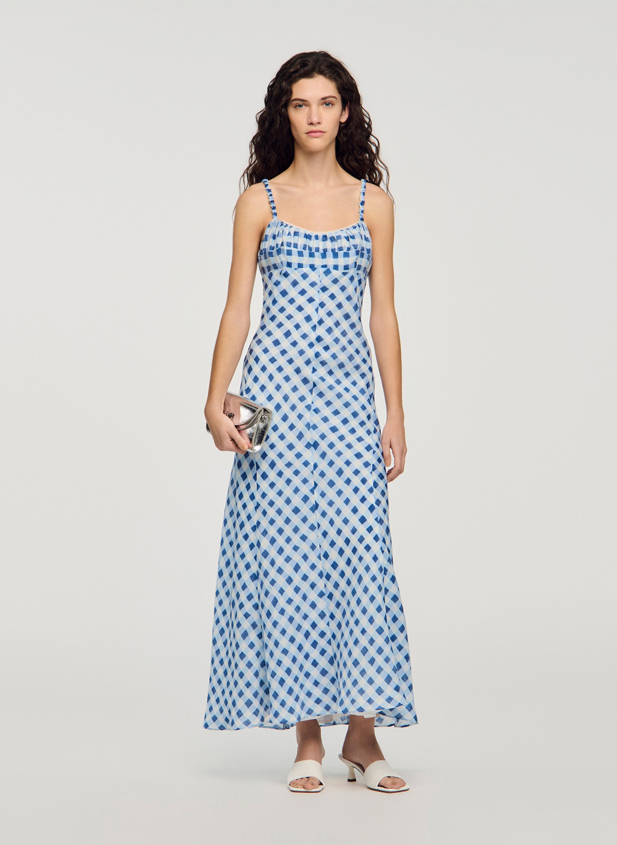 Robe longue évasée à imprimé SANDRO Bleu