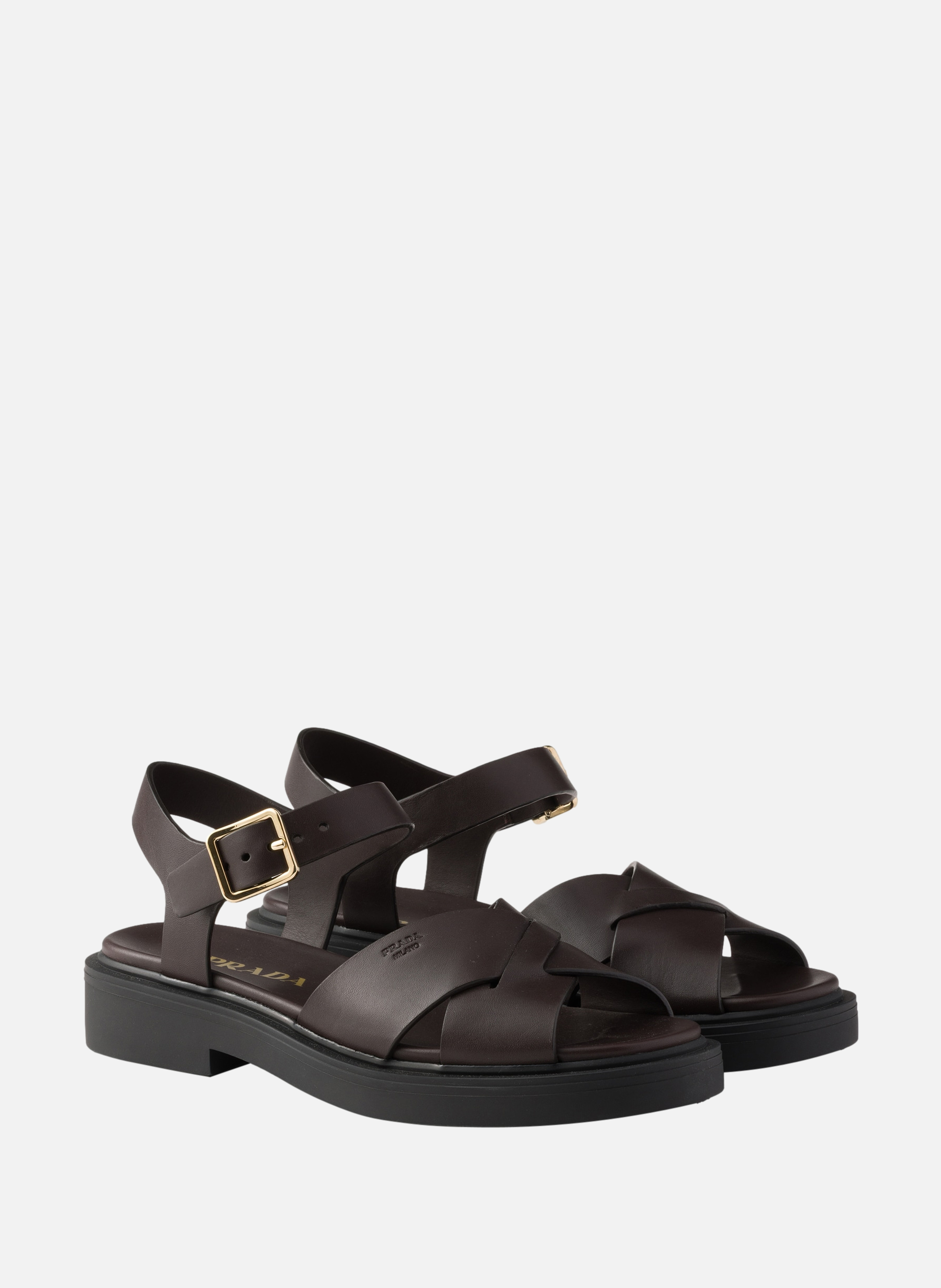 Sandales en cuir PRADA Marron