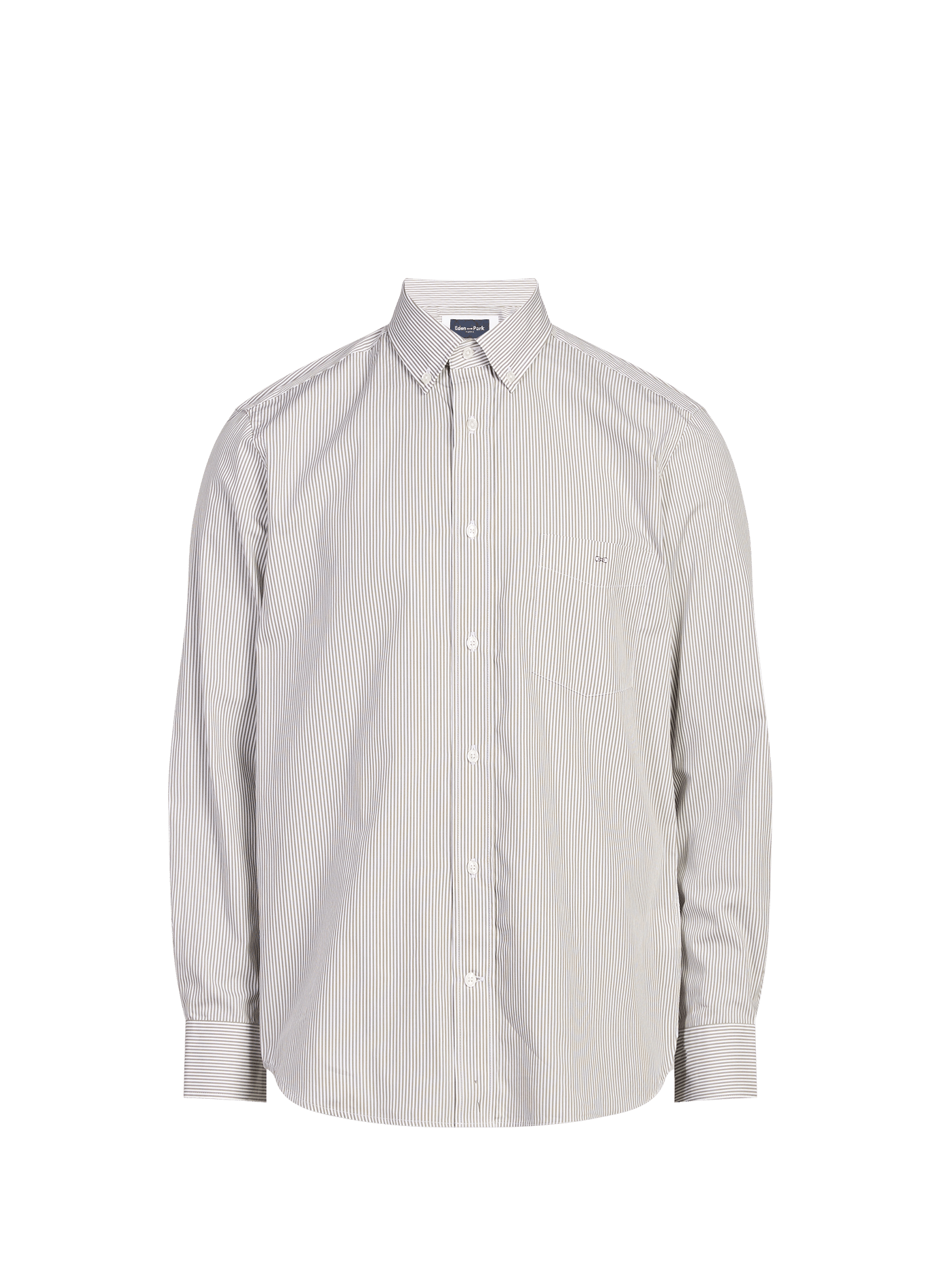 Chemise col américain à rayures en coton EDEN PARK Beige