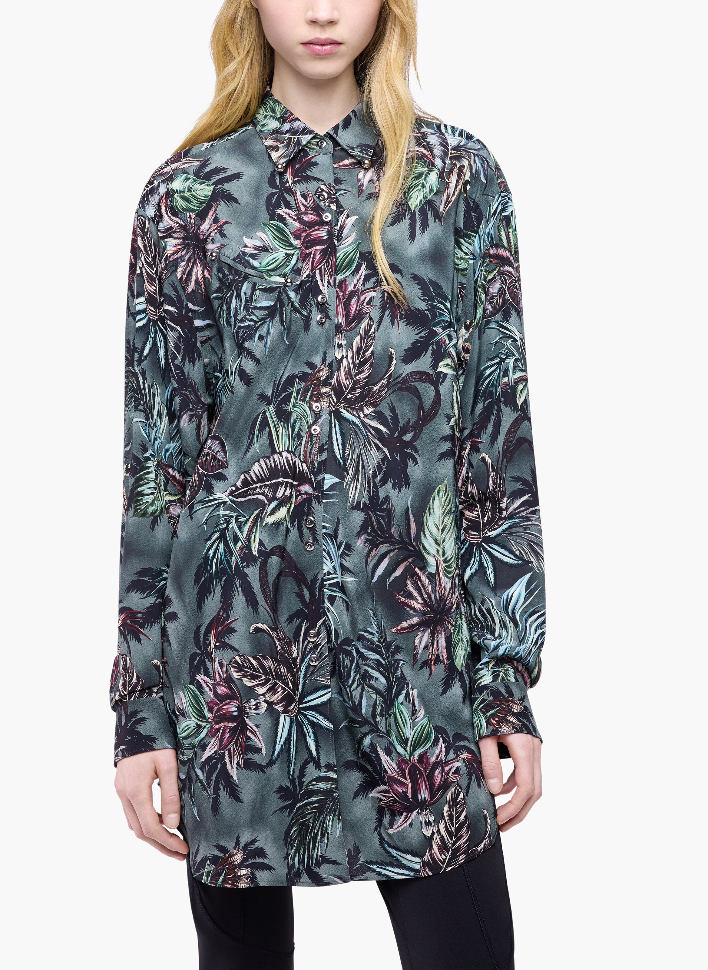 Chemise oversize en crêpe de soie imprimé floral RABANNE Vert