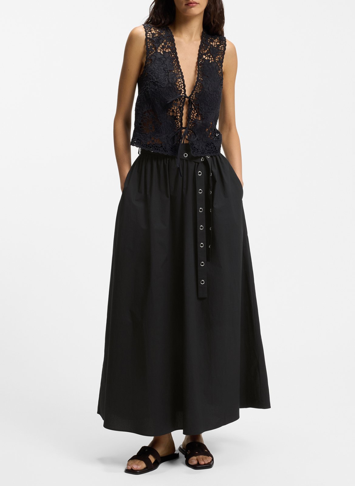 Jupe longue évasée en coton BOSS Noir