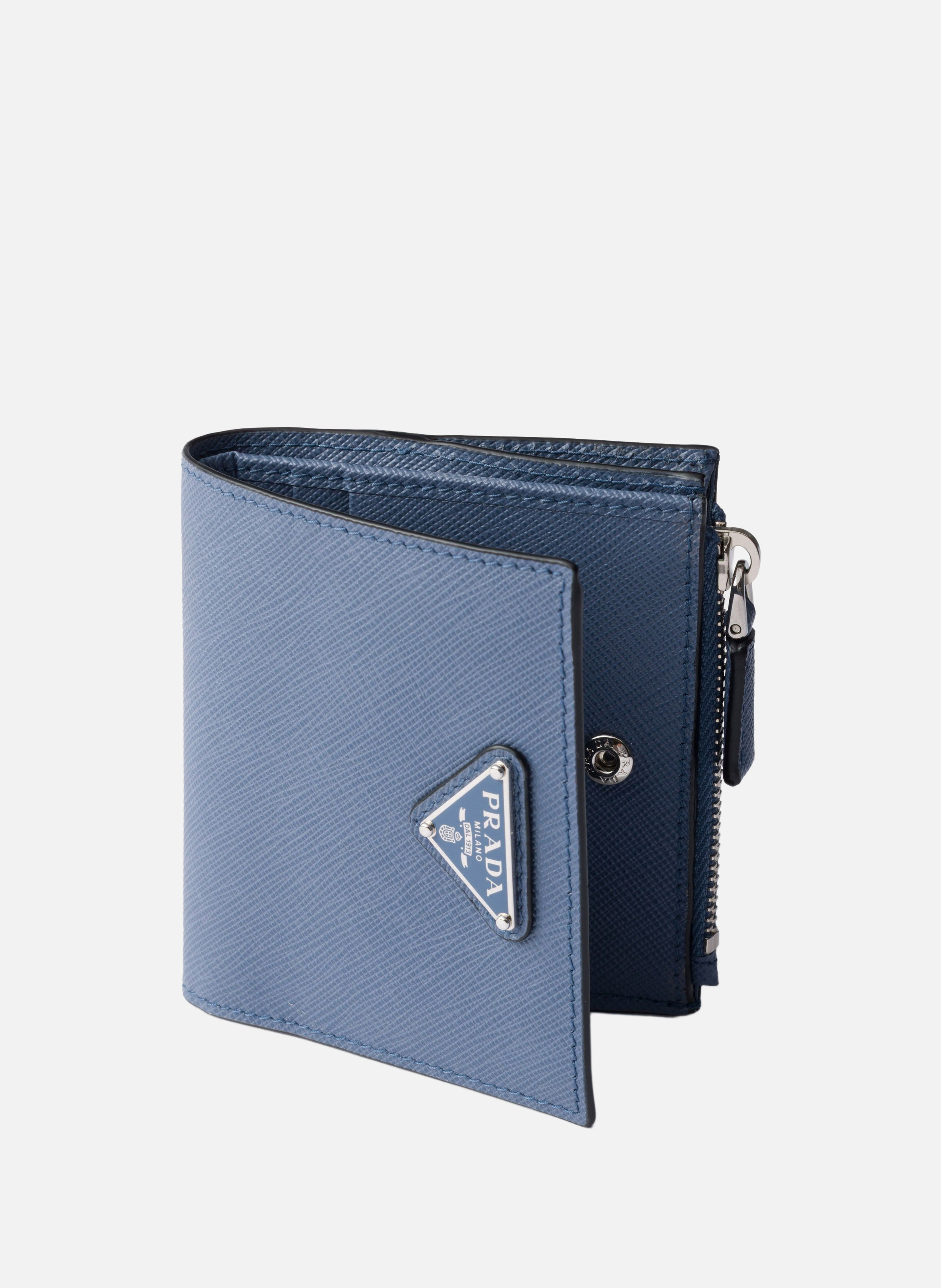 Petit portefeuille en cuir saffiano PRADA Bleu