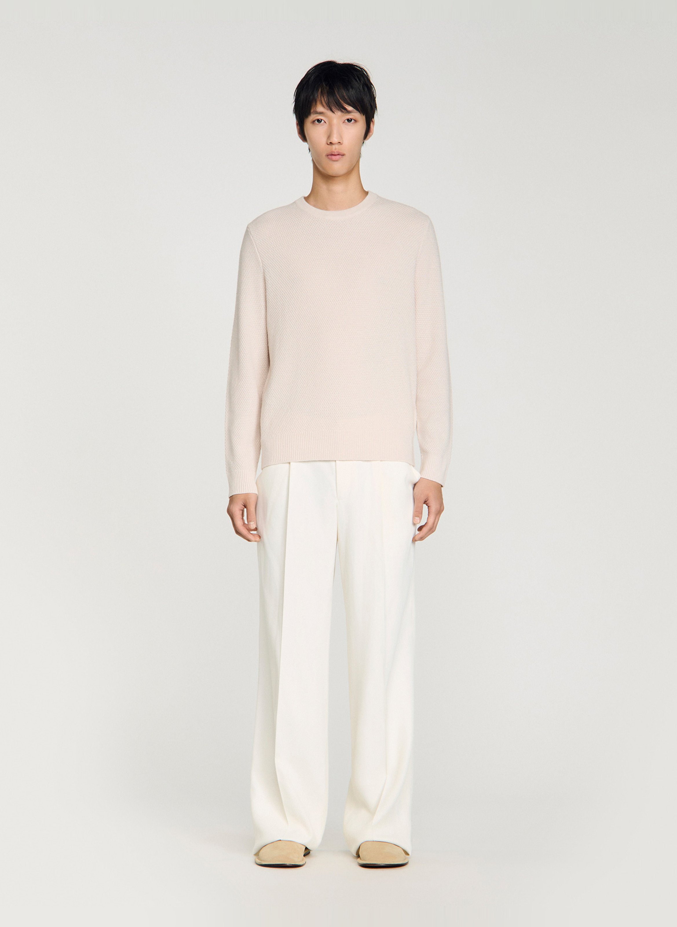 Pull droit col rond en laine | Beige SANDRO Homme