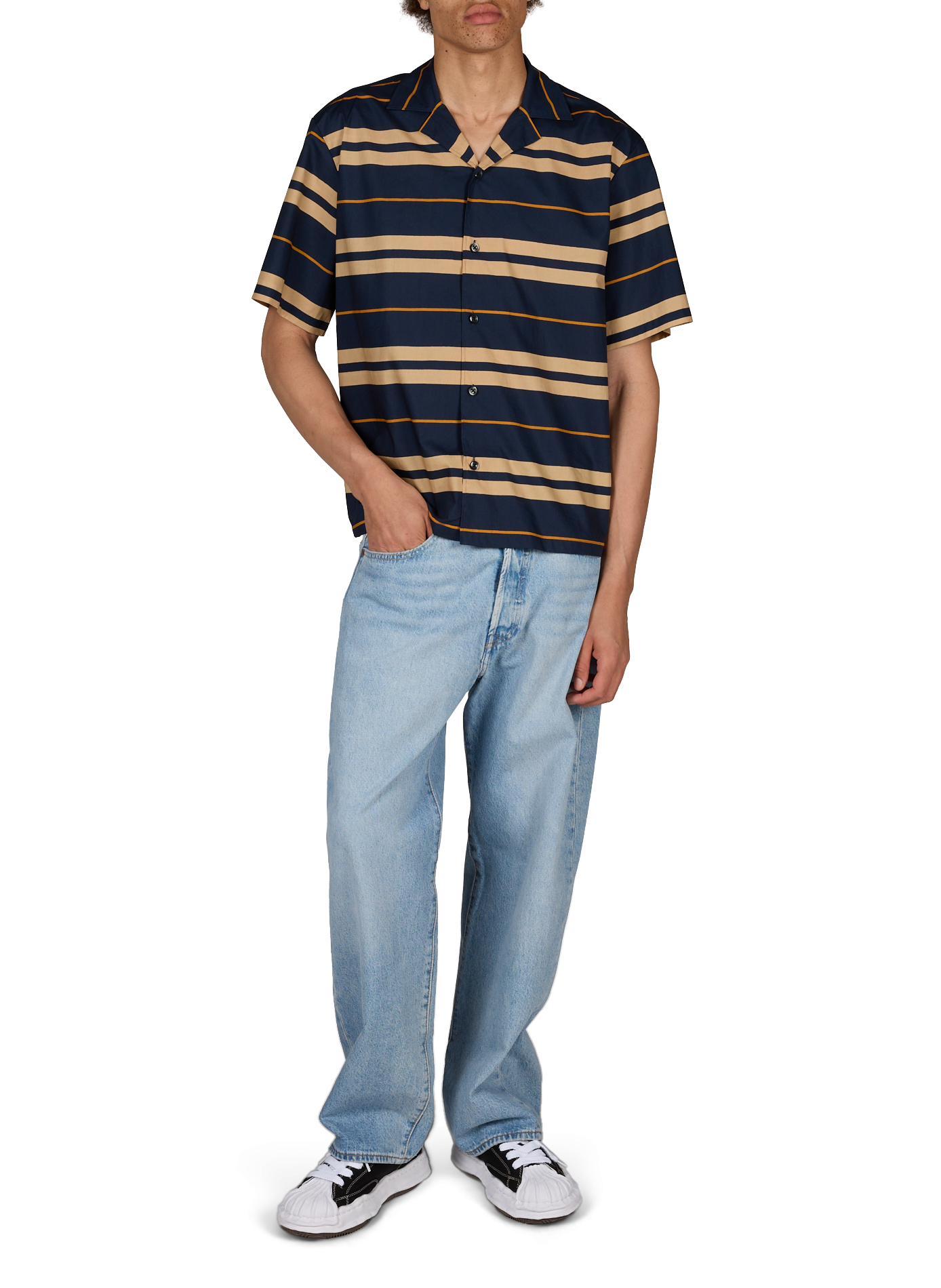 Gestreiftes Hemd mit kurzer Passform aus Baumwolle HUGO BLUE Blau