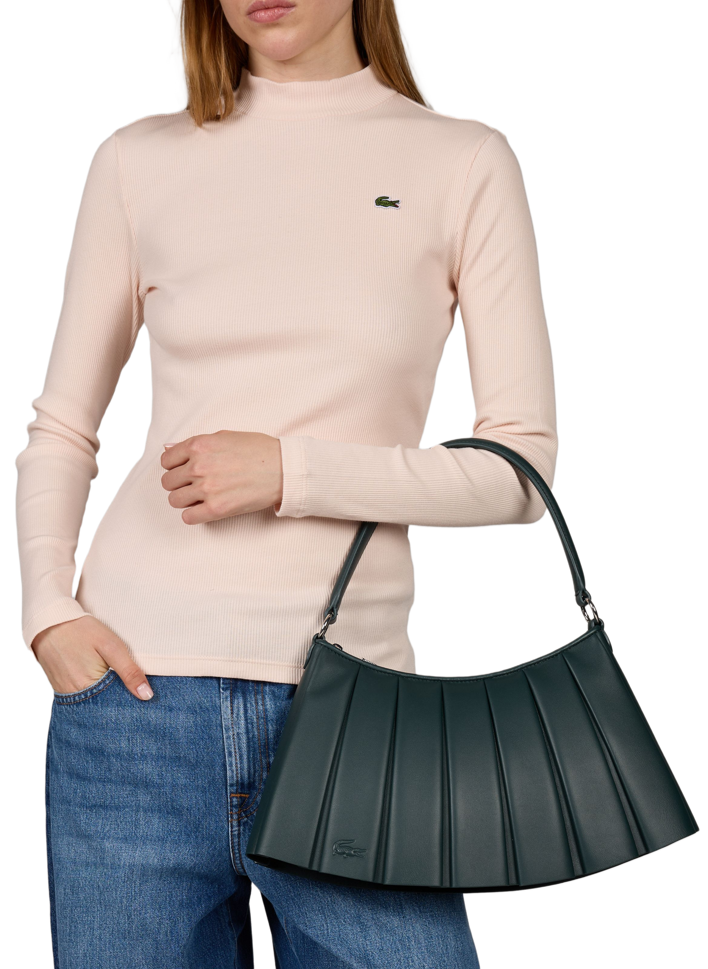 Sac moyen Lenglen en cuir de mouton LACOSTE Vert