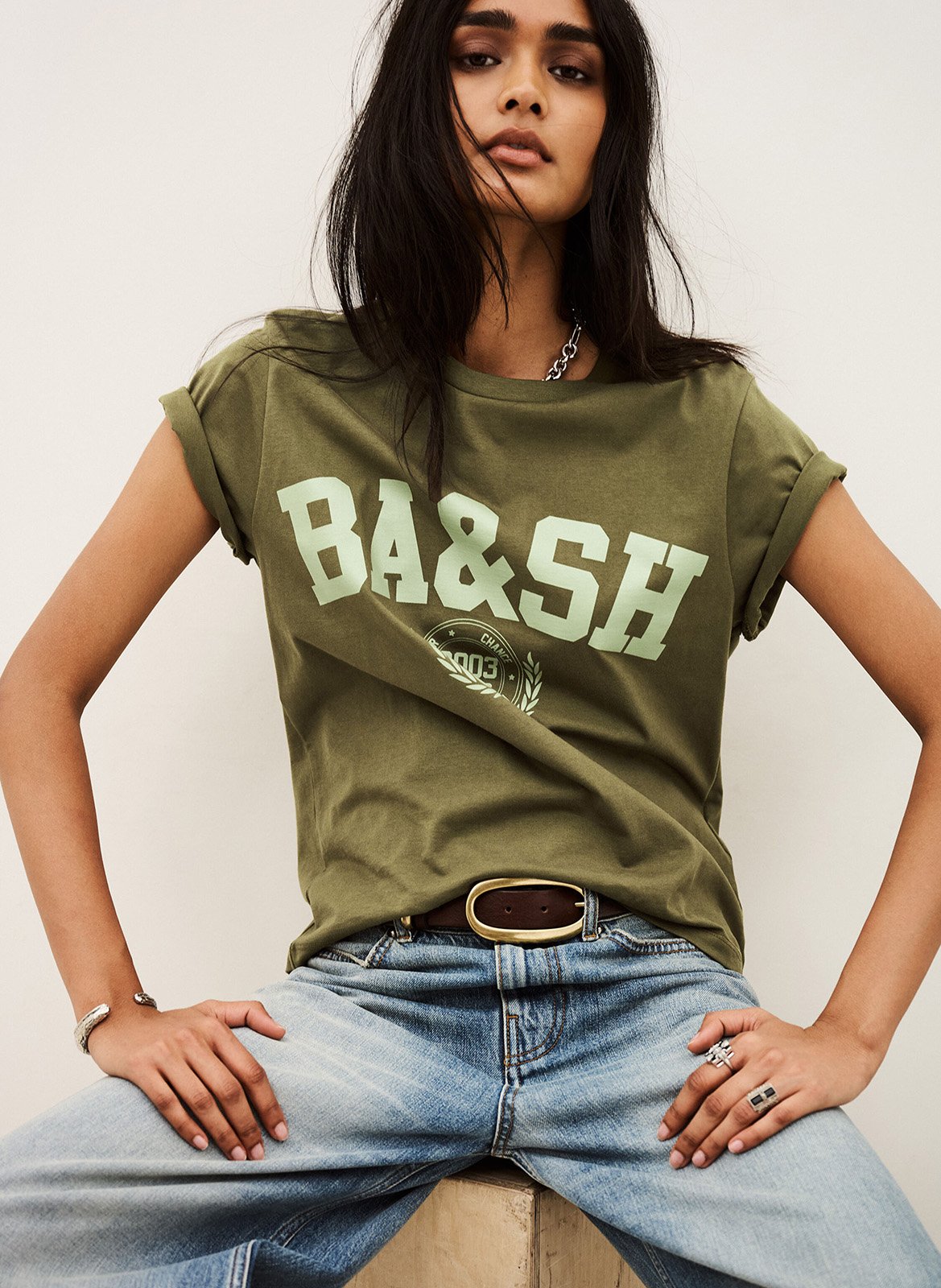 T-shirt met korte mouwen en print van katoen ioni BA&SH Kaki