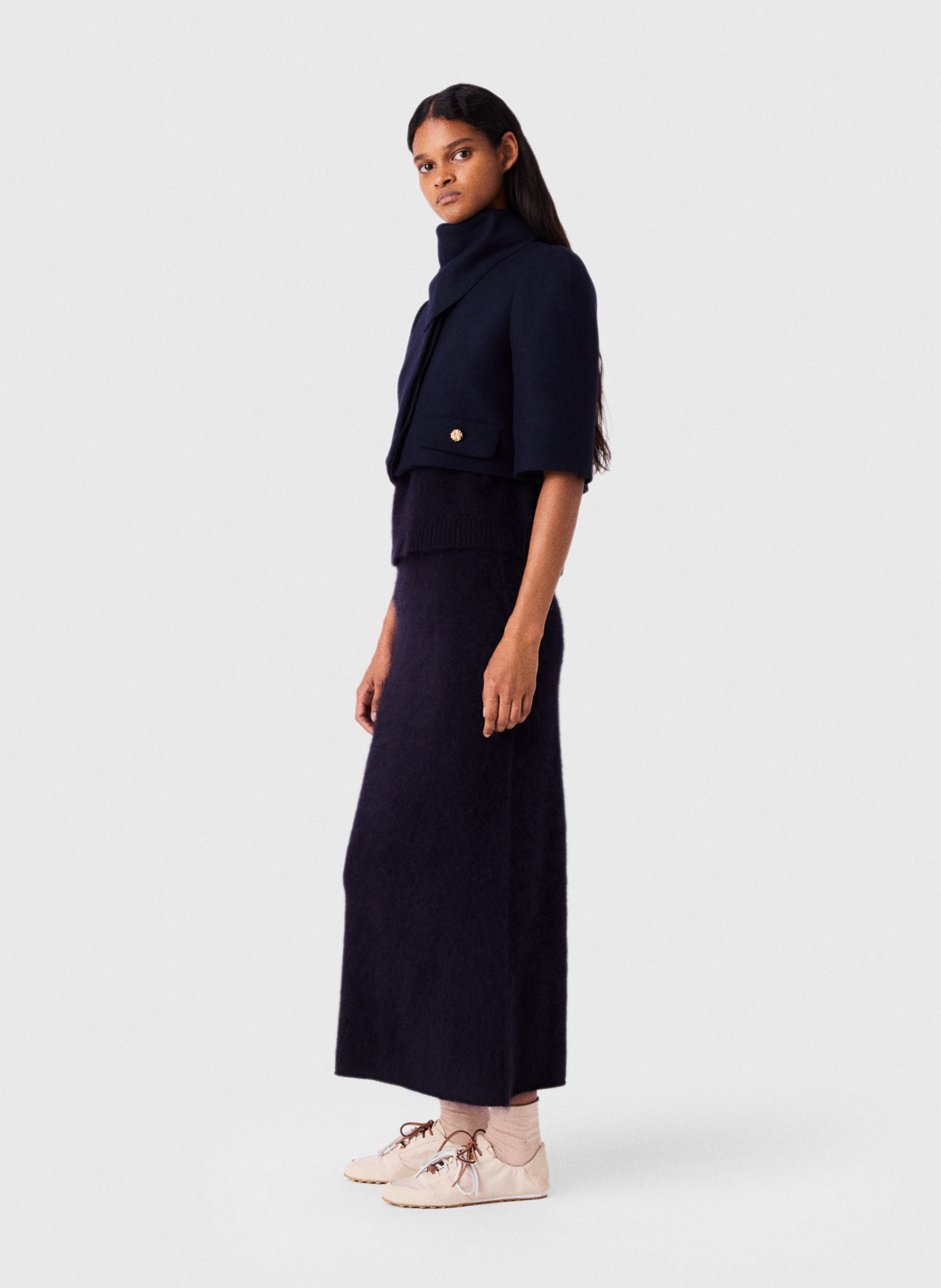 Veste courte col rond en laine mélangée MAJE Bleu