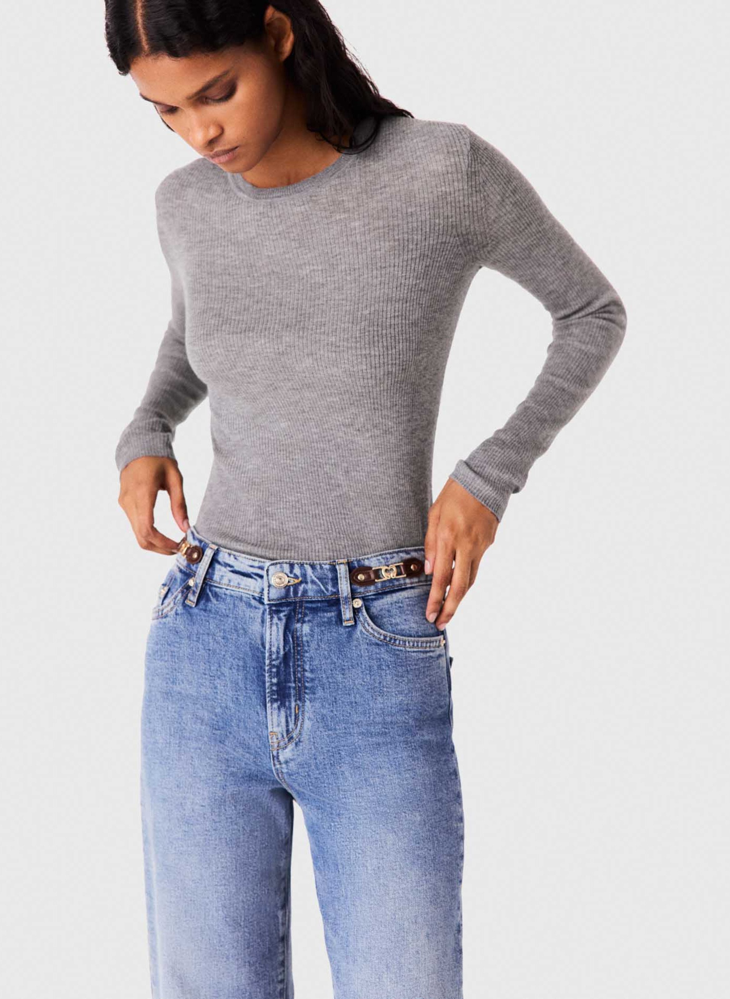 Pull moulant en laine et soie MAJE Gris