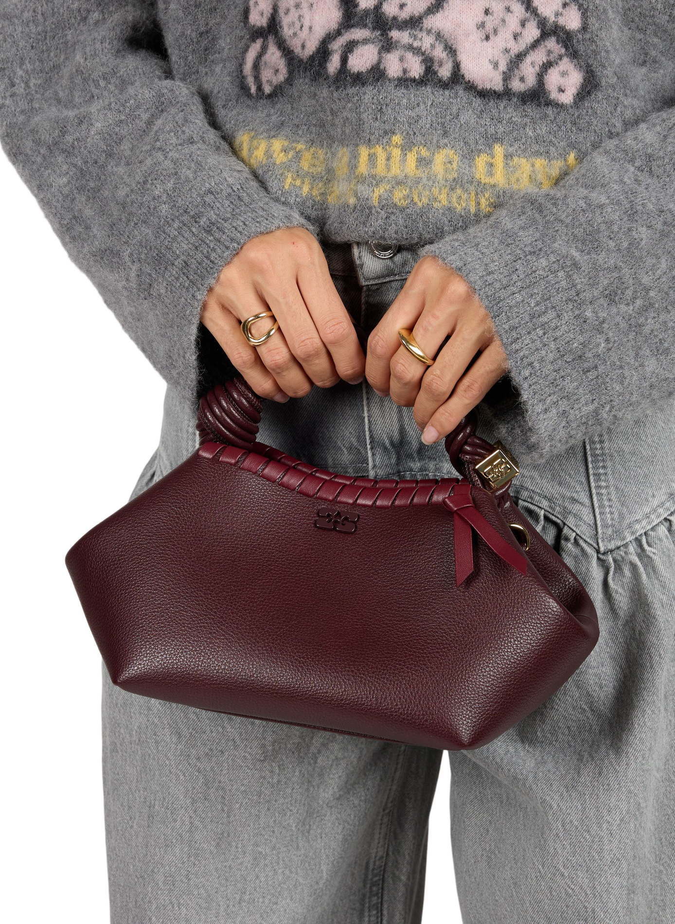 Small braided Bou handbag GANNI Brown