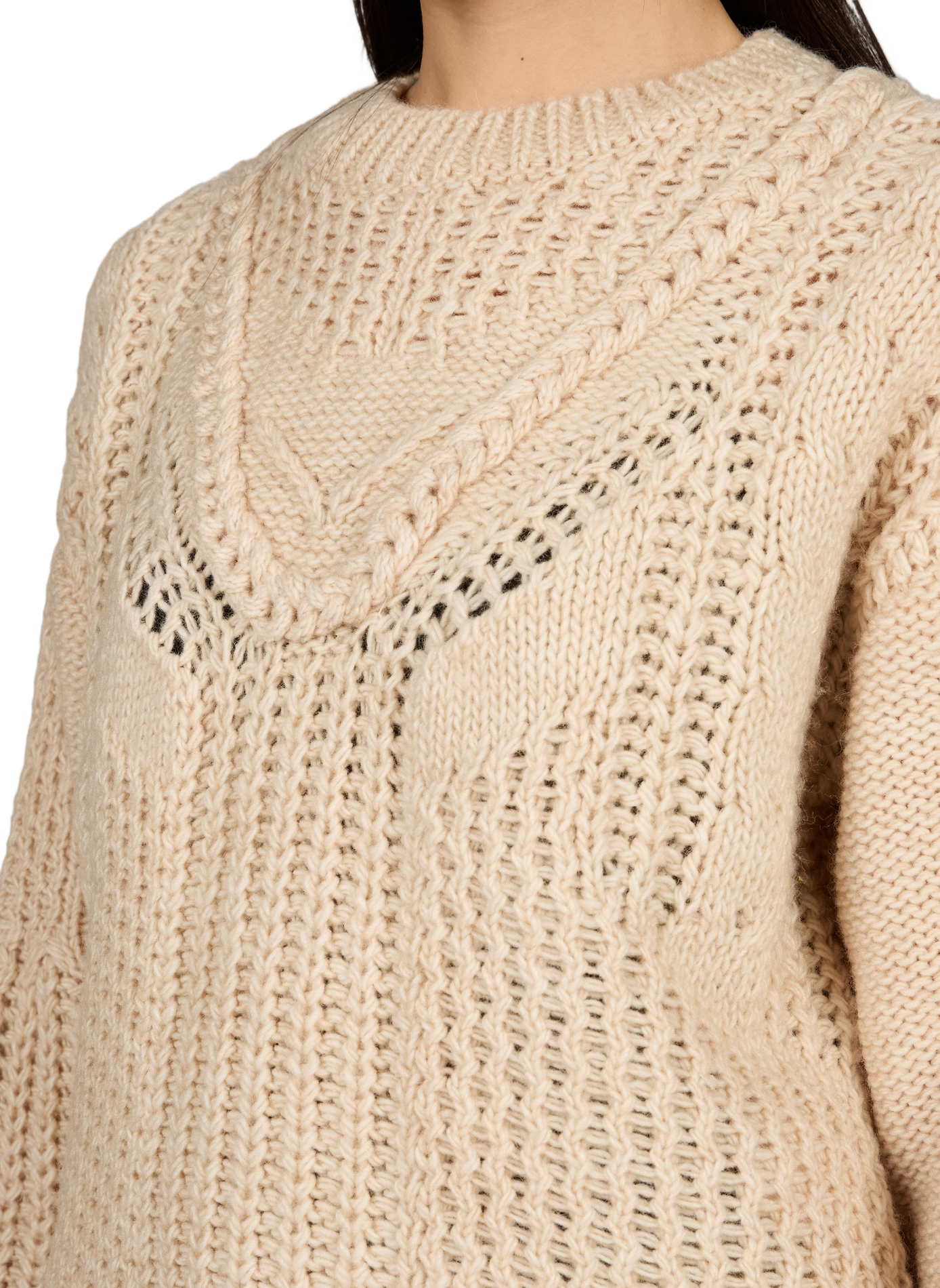 Einfarbig geflochtener Pullover mit Rundhalsausschnitt OBJECT Beige