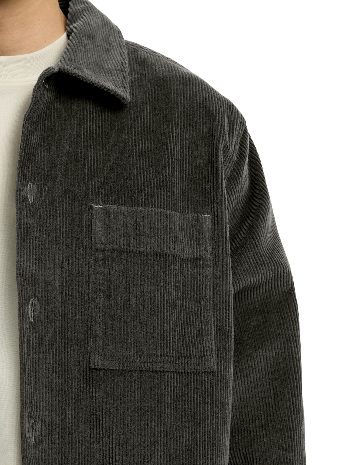 Ribbed straight fit cotton blend shirt SELECTED Green