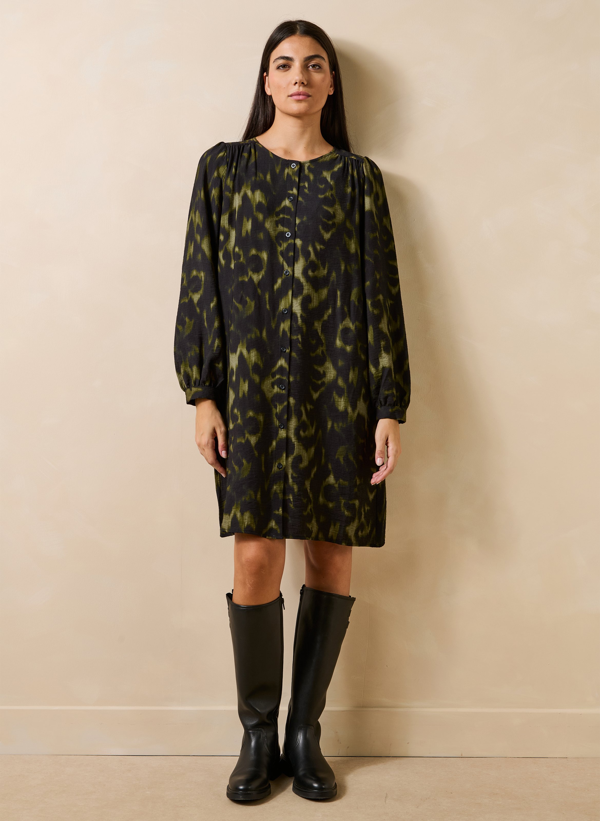 Losvallende jurk met ronde hals en print LA FEE MARABOUTEE Groen