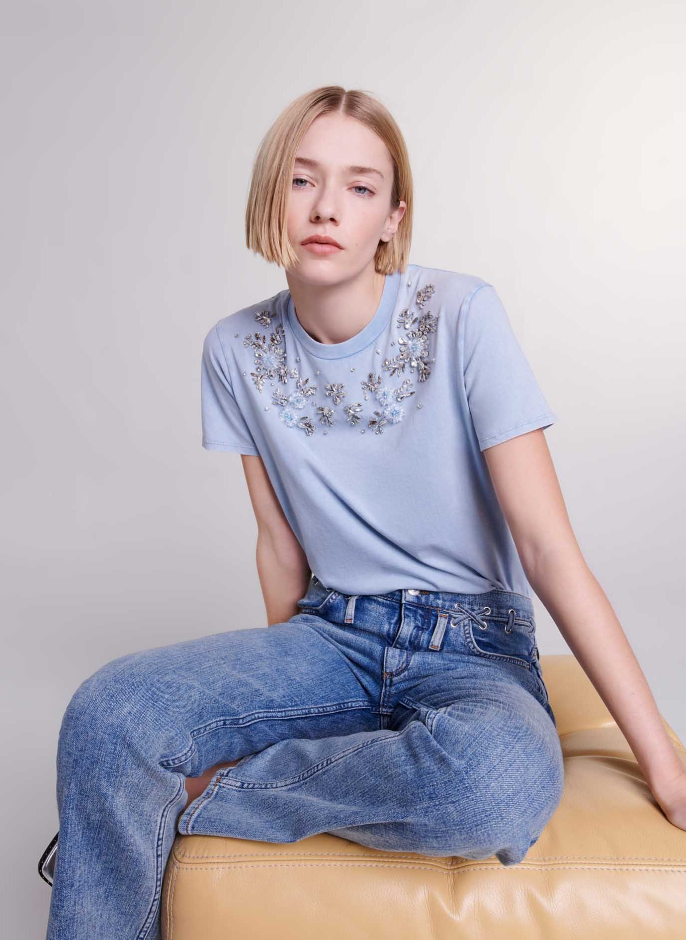 T-shirt noir Maje avec fleurs – La Penderie de Jenna
