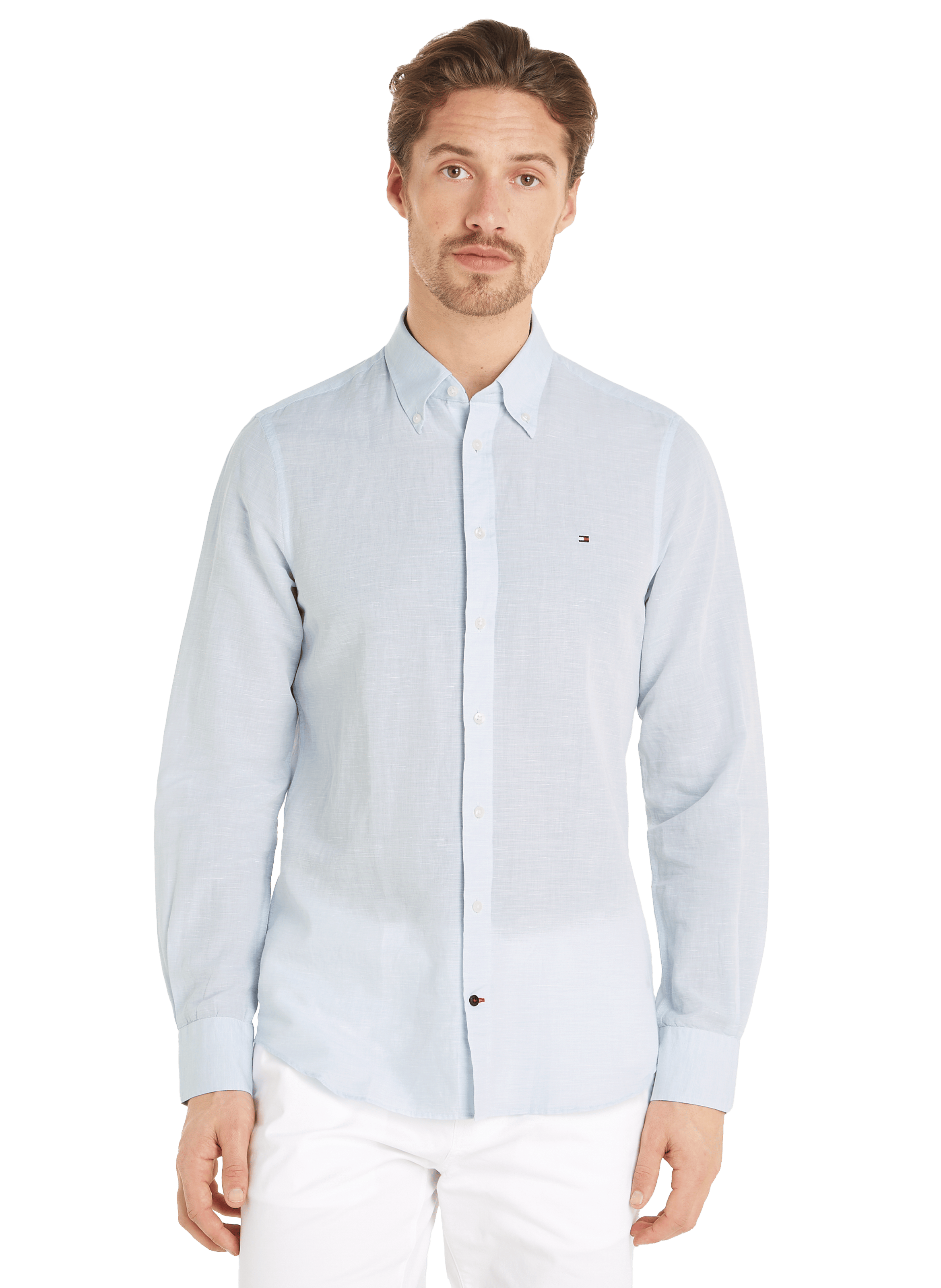 Chemise slim en coton et lin TOMMY HILFIGER Bleu