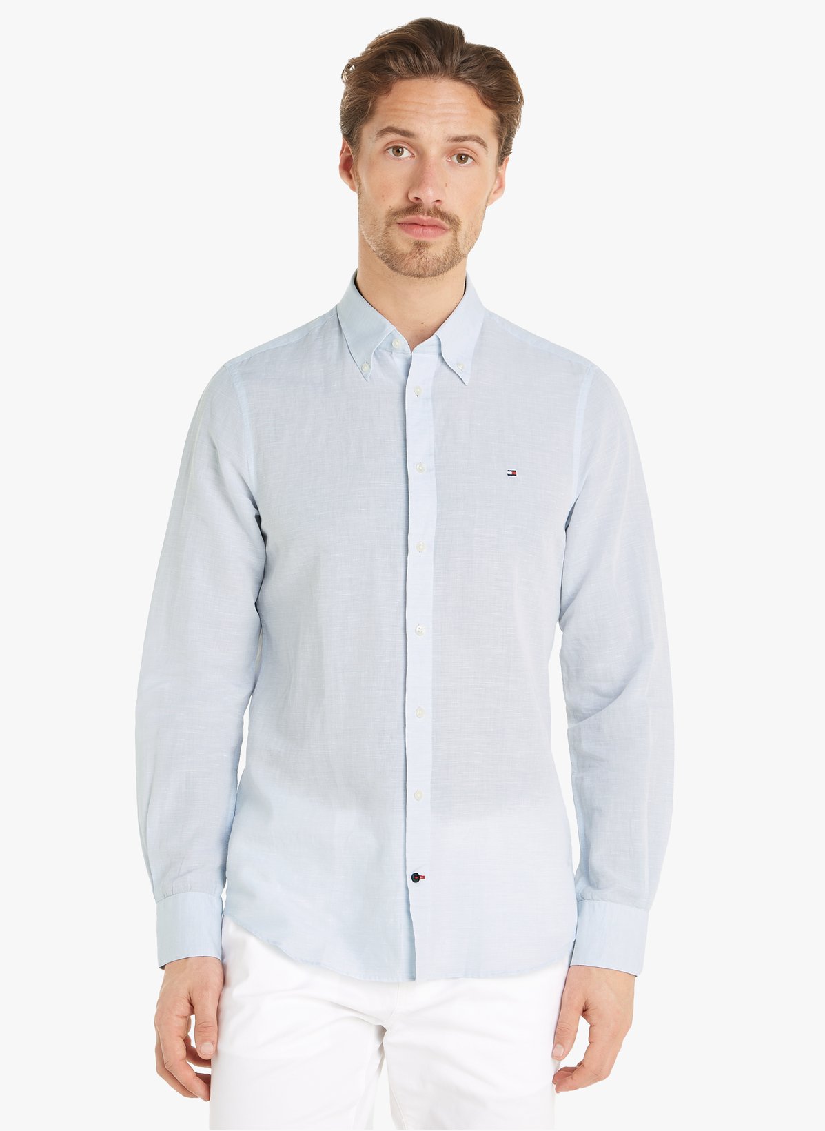 Chemise slim en coton et lin