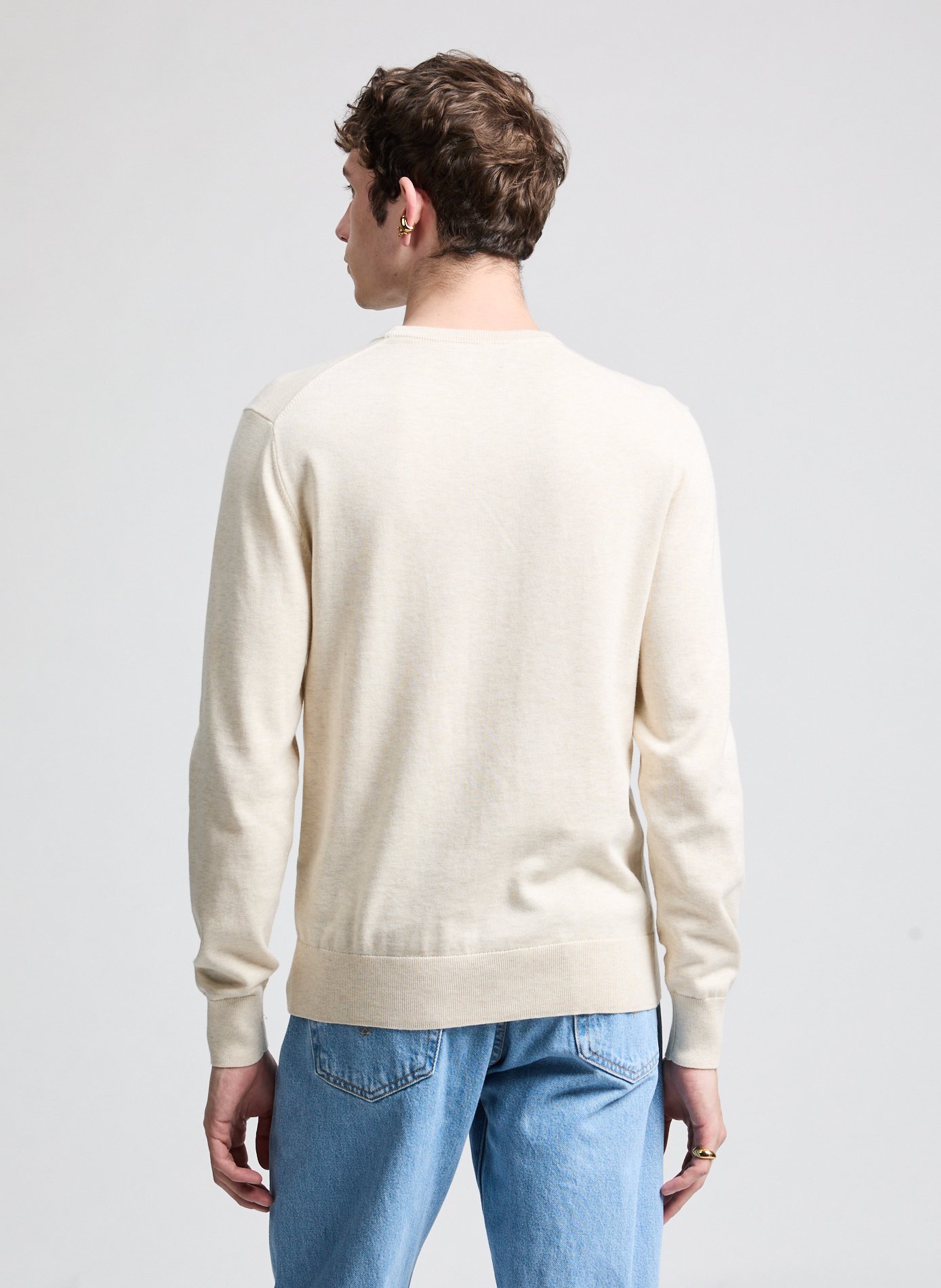 Pull fin en coton et soie HACKETT Blanc