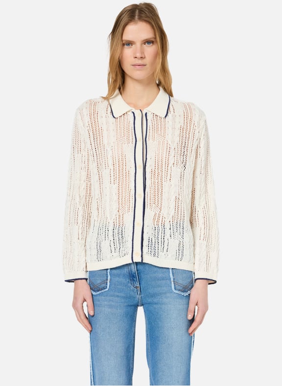 Gilet en crochet à col polo - joss Beige by GERARD DAREL GERARD DAREL Gilet en crochet à col polo - joss Beige