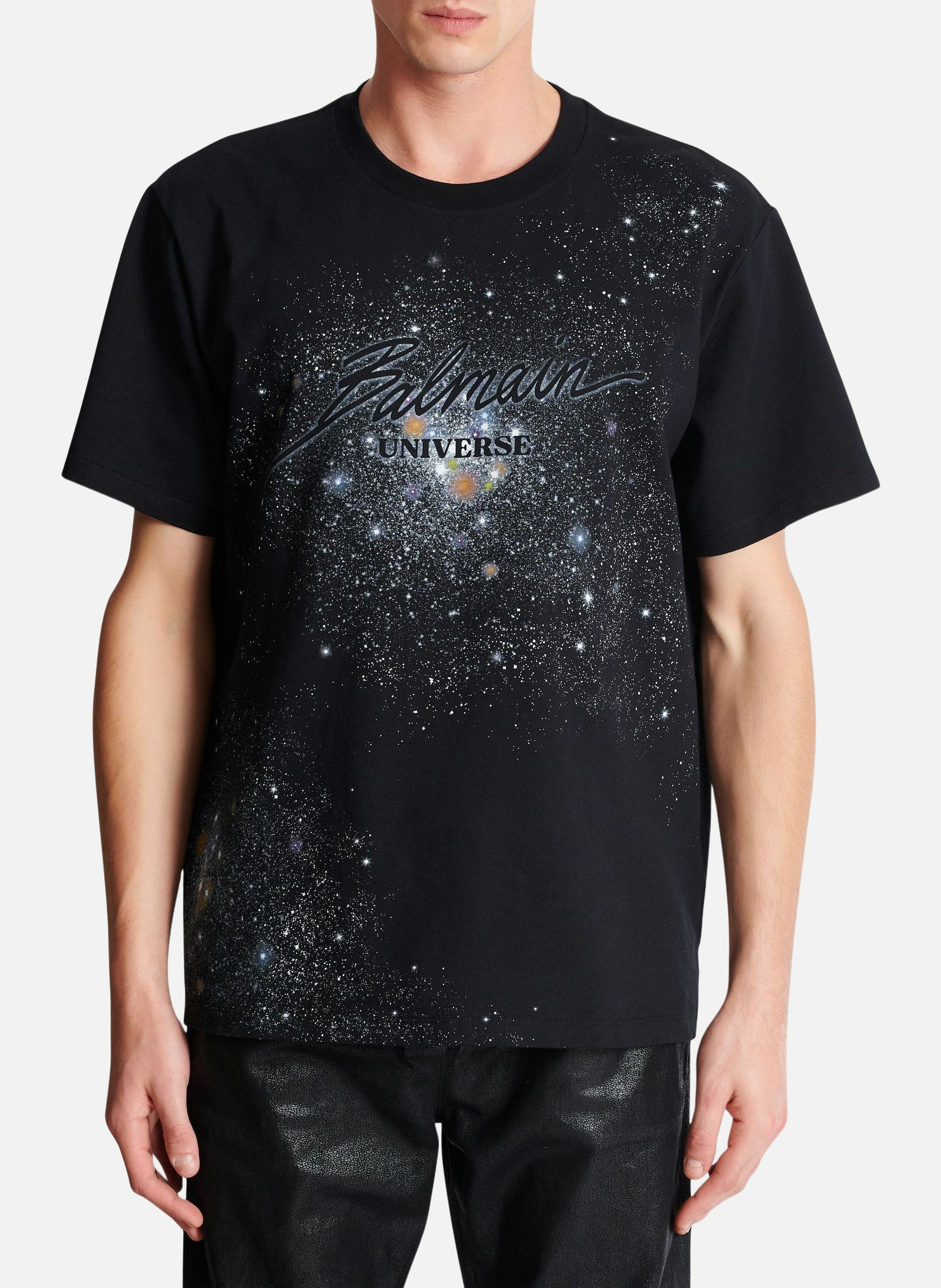 T-shirt imprimé balmain universe logo et étoiles BALMAIN Noir