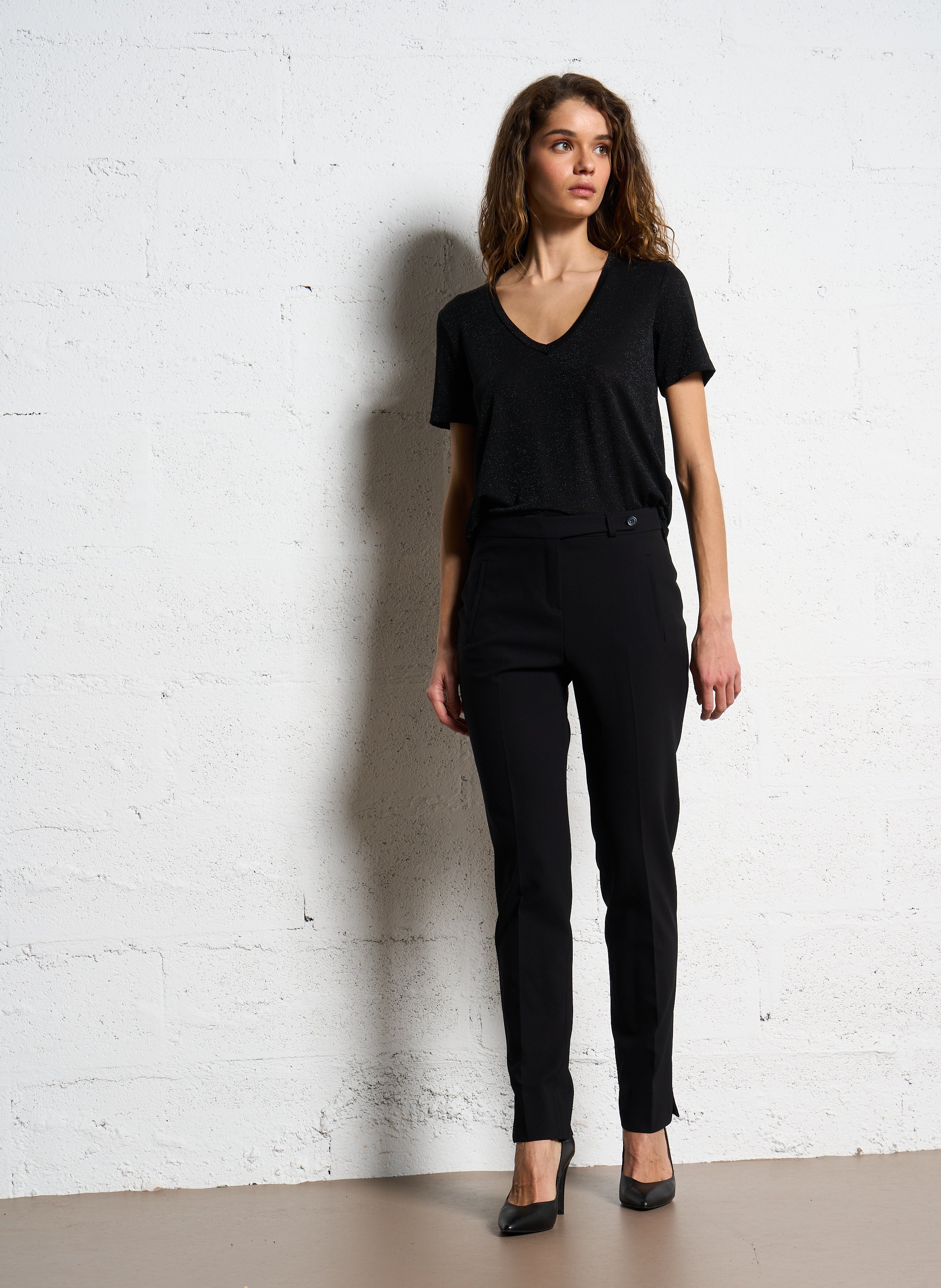 Pantalon slim en crêpe MAISON 123 Noir