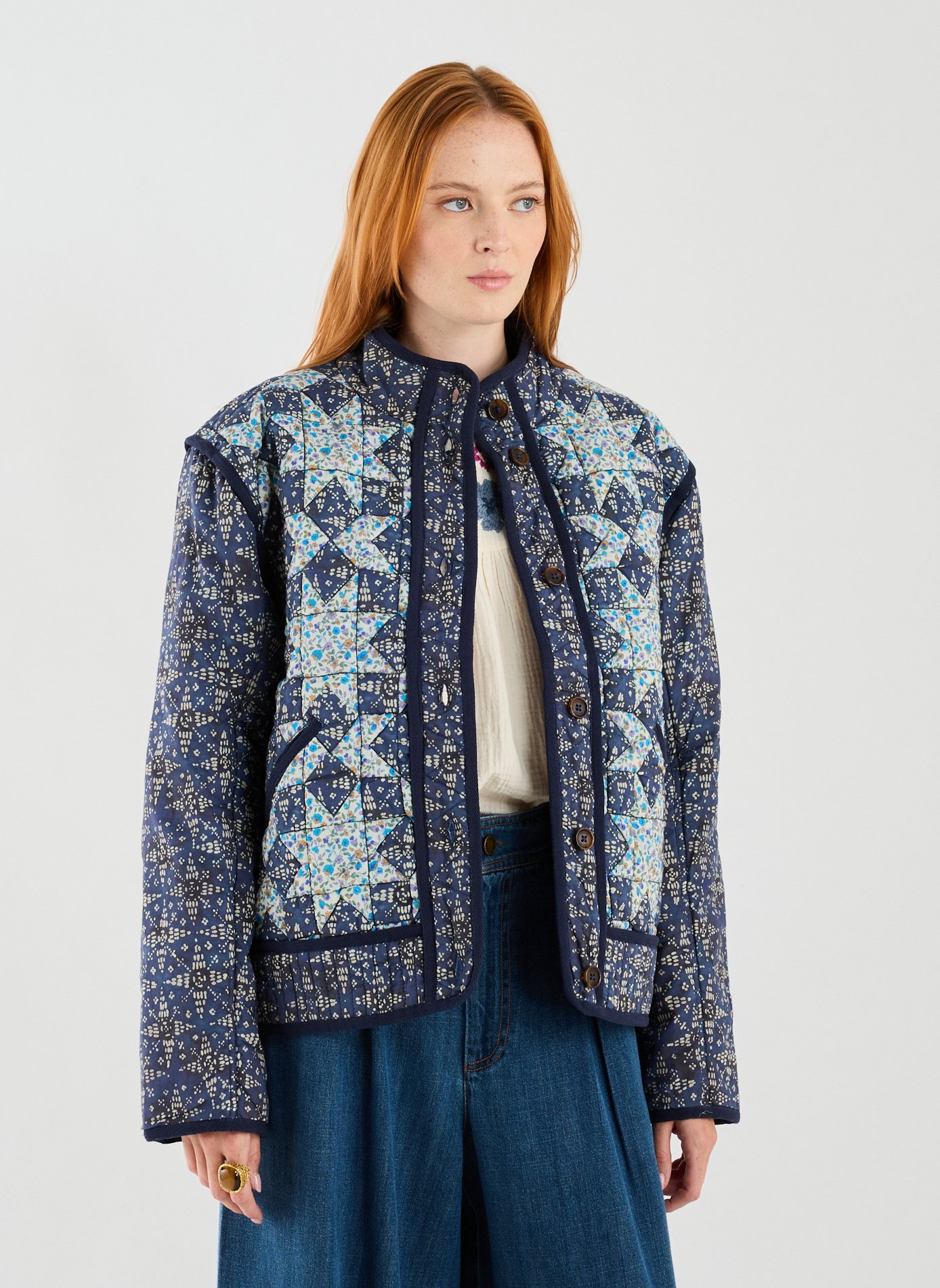 LOUISE MISHA Printed straight cotton jacket Blue