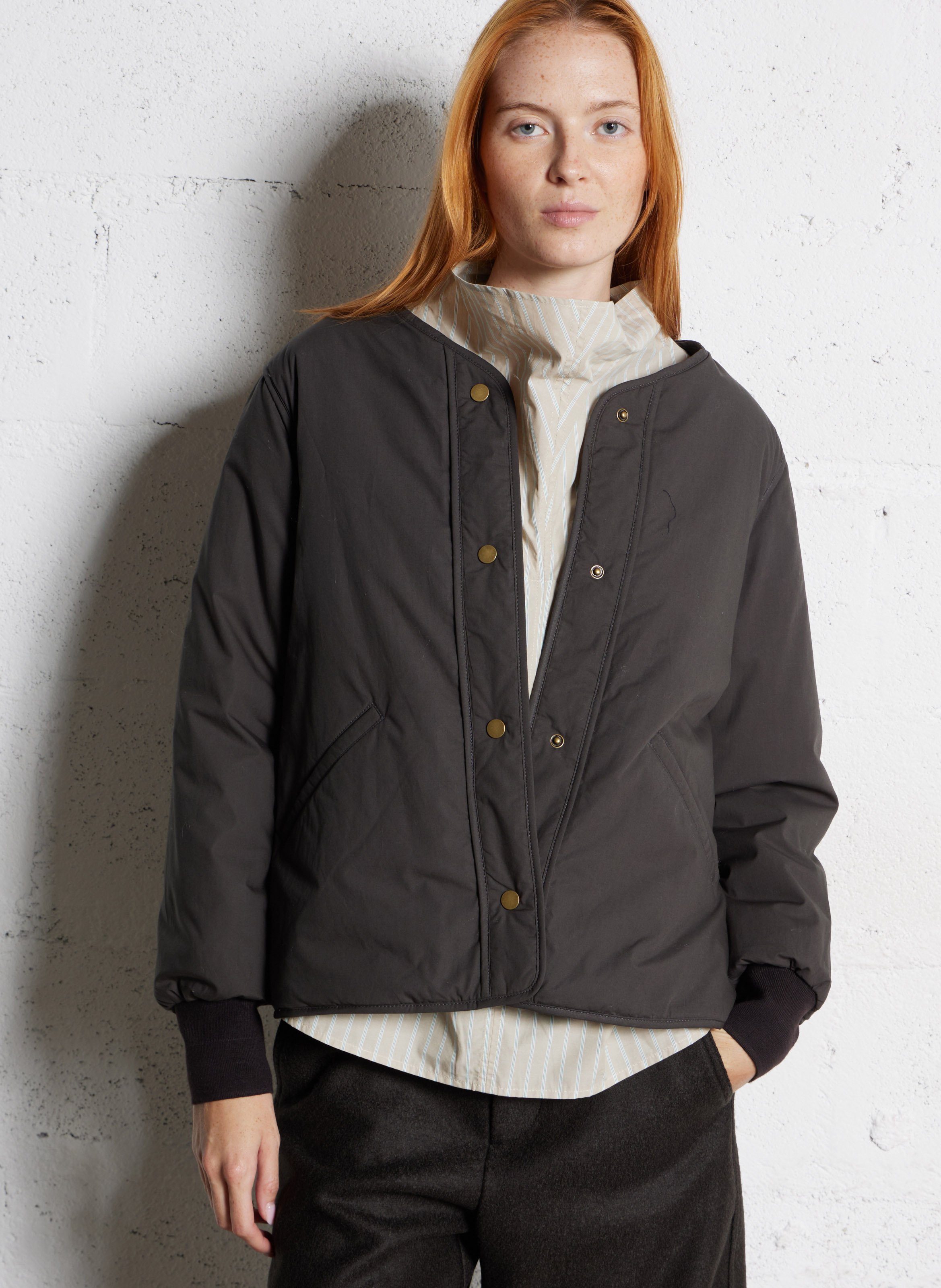 Blouson droit col v en coton goji SOEUR Gris