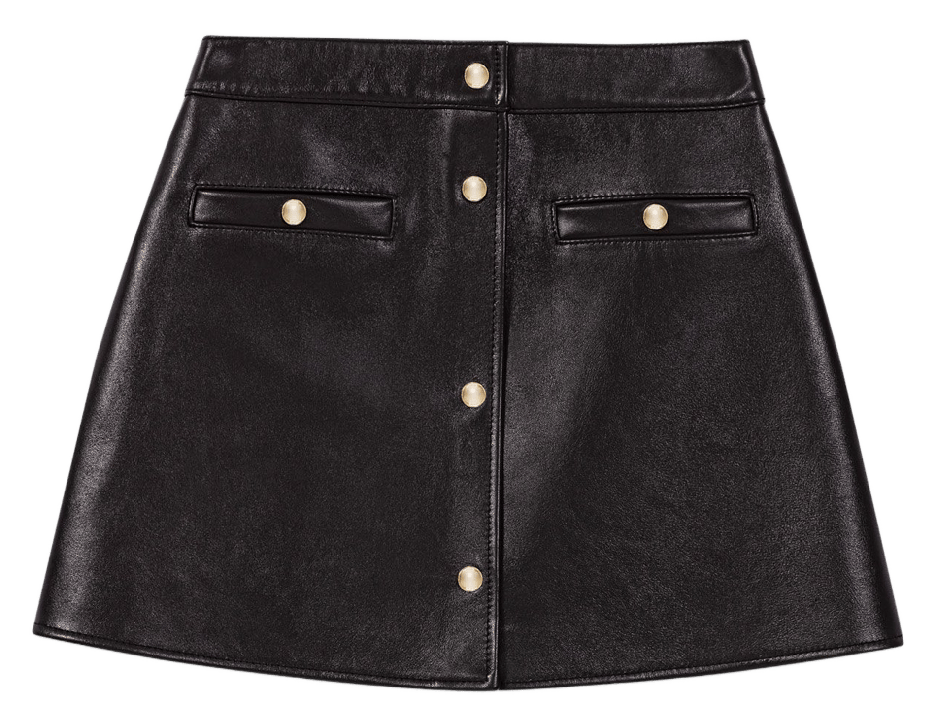 Jupe droite courte en cuir MAJE Noir