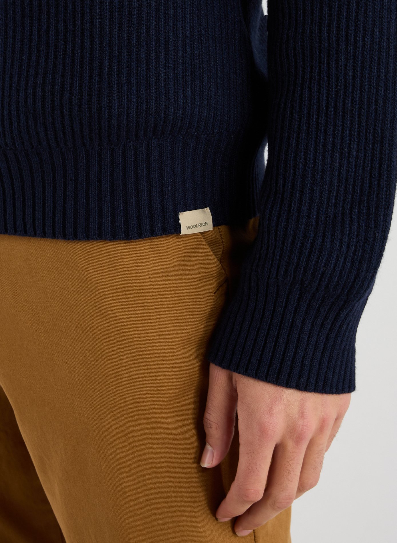 Pull côtelé à col zippé WOOLRICH Bleu