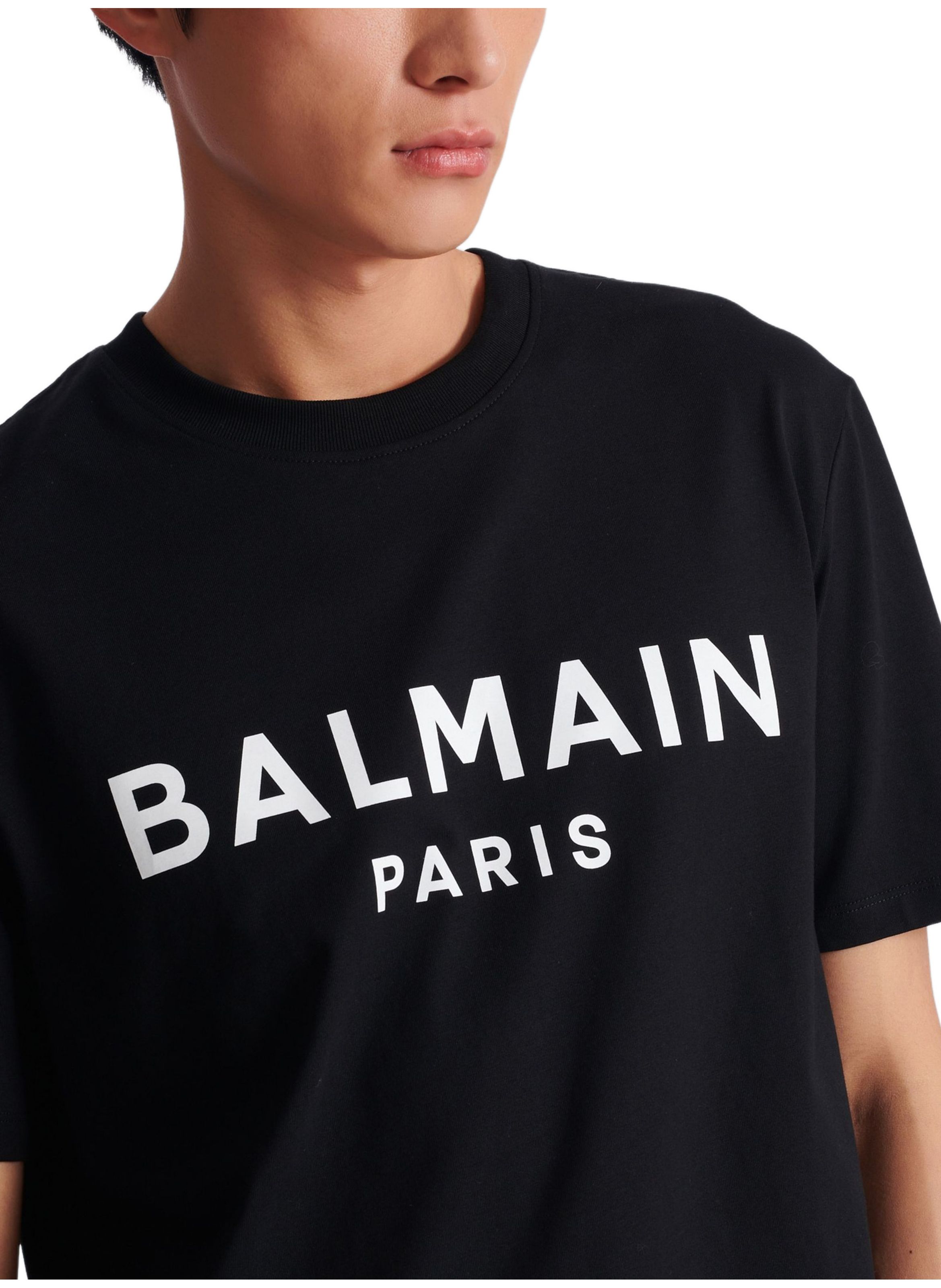 T-shirt en coton à imprimé BALMAIN Noir