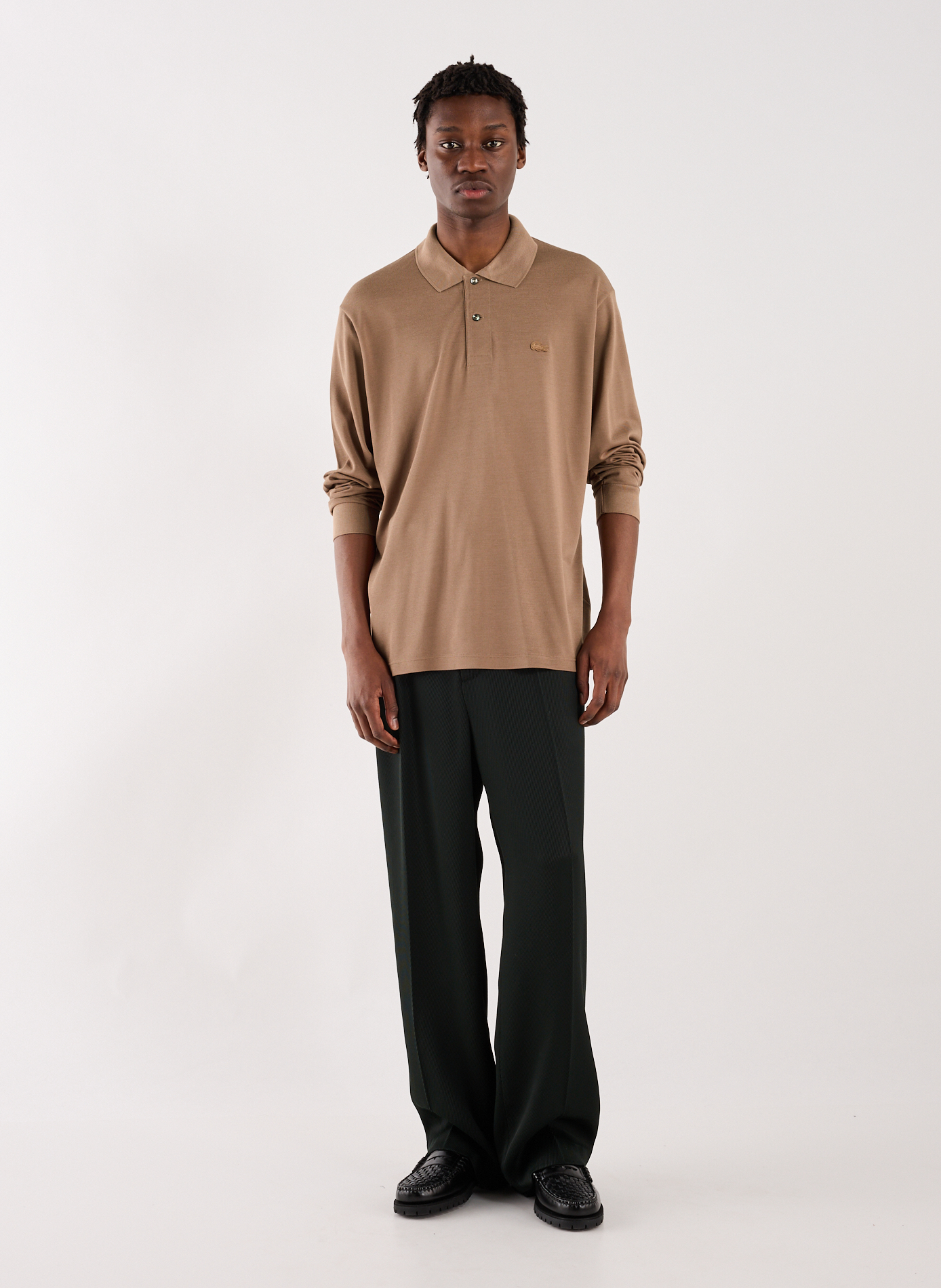 Long-sleeved silk polo LACOSTE Beige