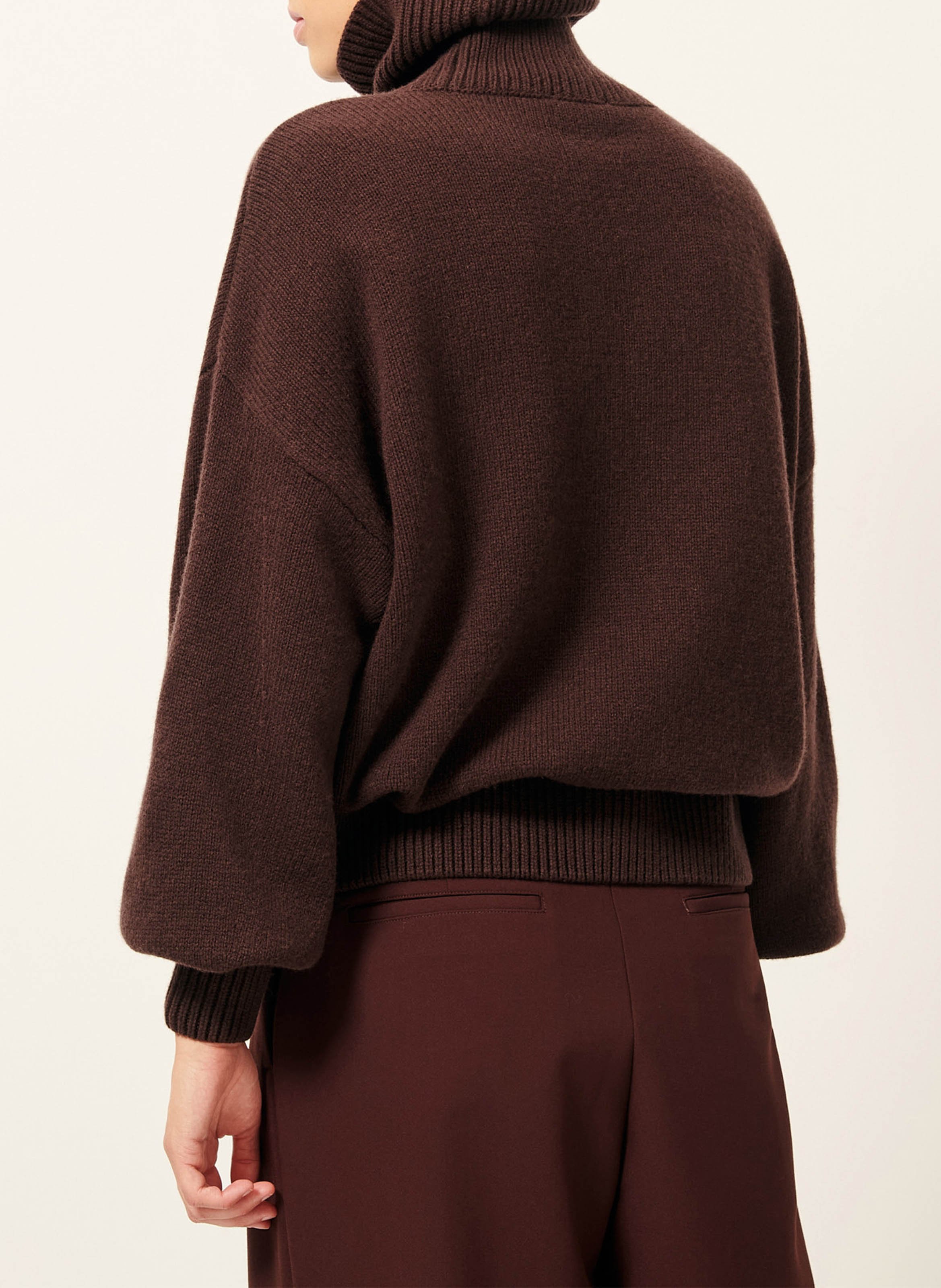 Pull oversize col roulé en laine et cachemire niko SESSUN Marron