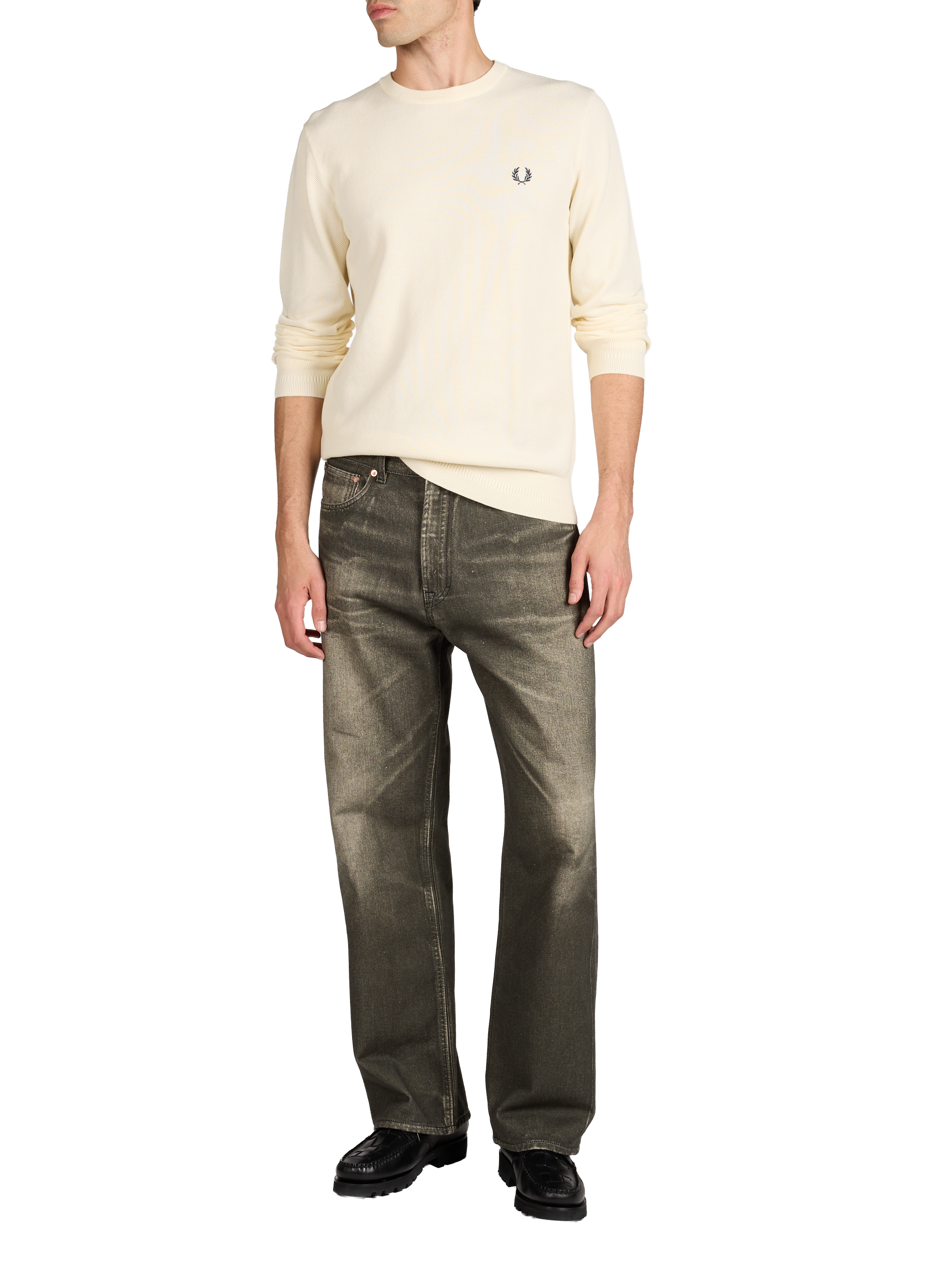 Round neck cotton sweater FRED PERRY Beige