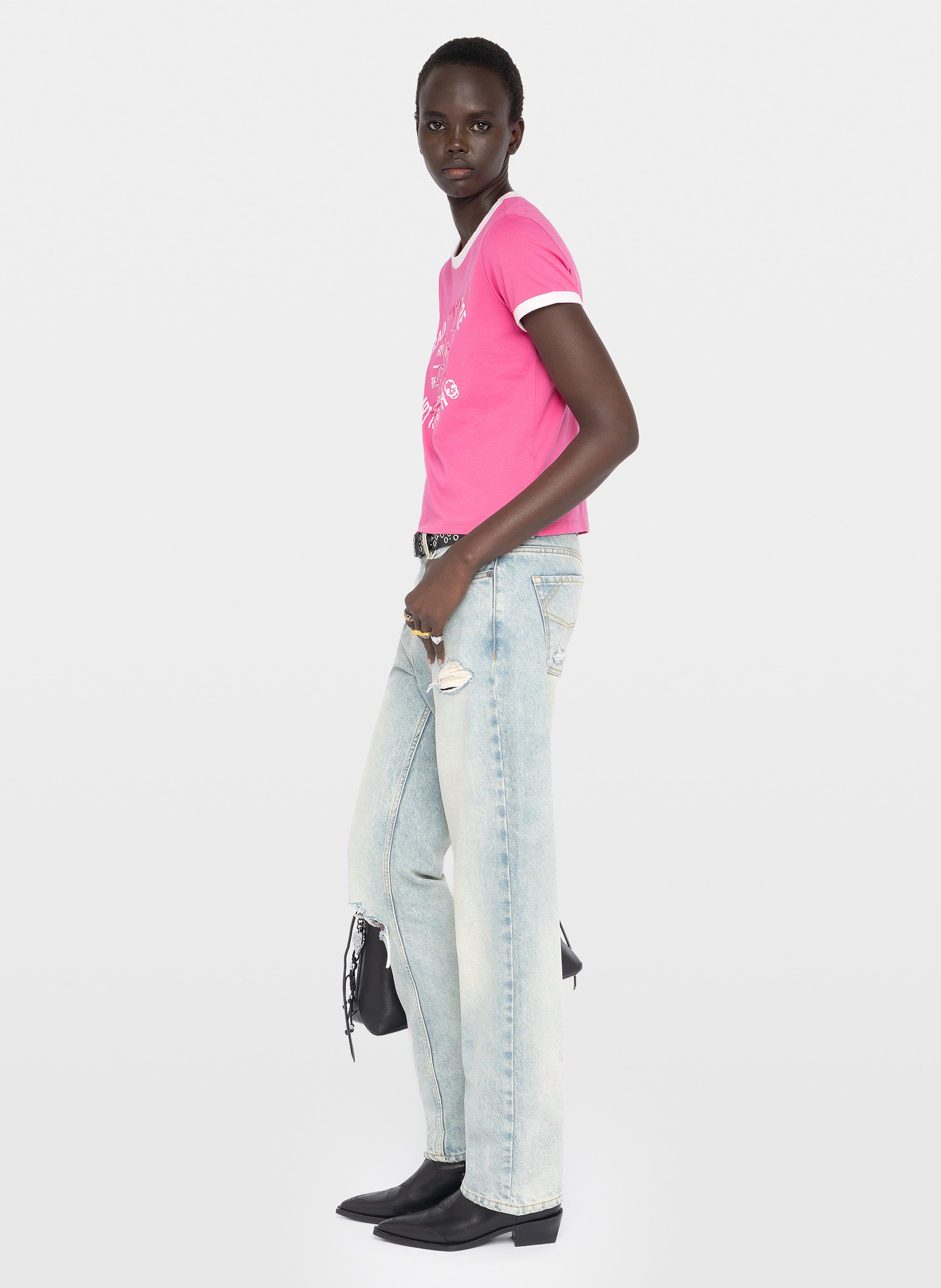 Tee-shirt col rond manches courtes imprimé Woos ZADIG&VOLTAIRE Rose