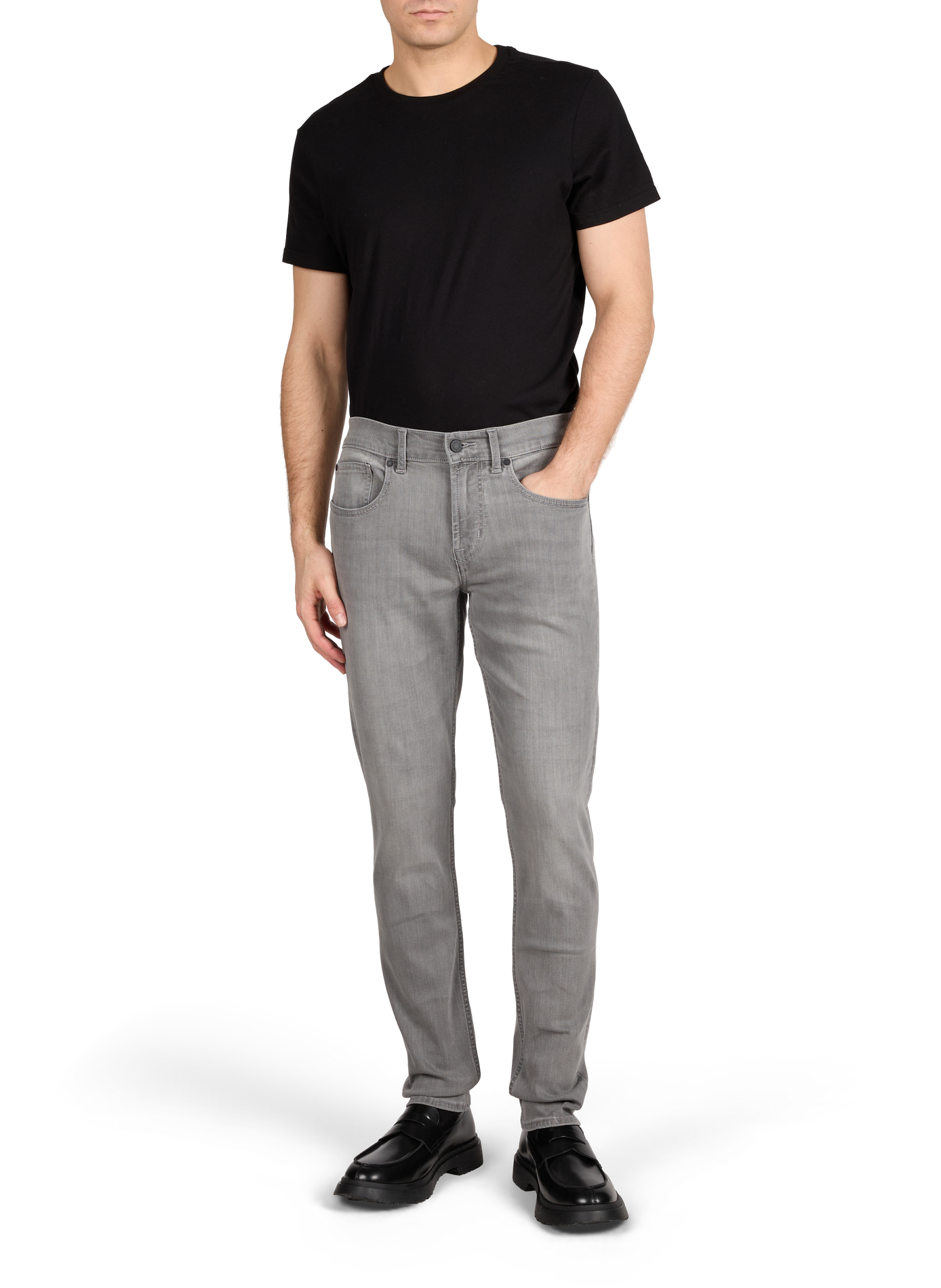 Slimmy Tappered Cotton Blend Jeans 7 FOR ALL MANKIND Grey