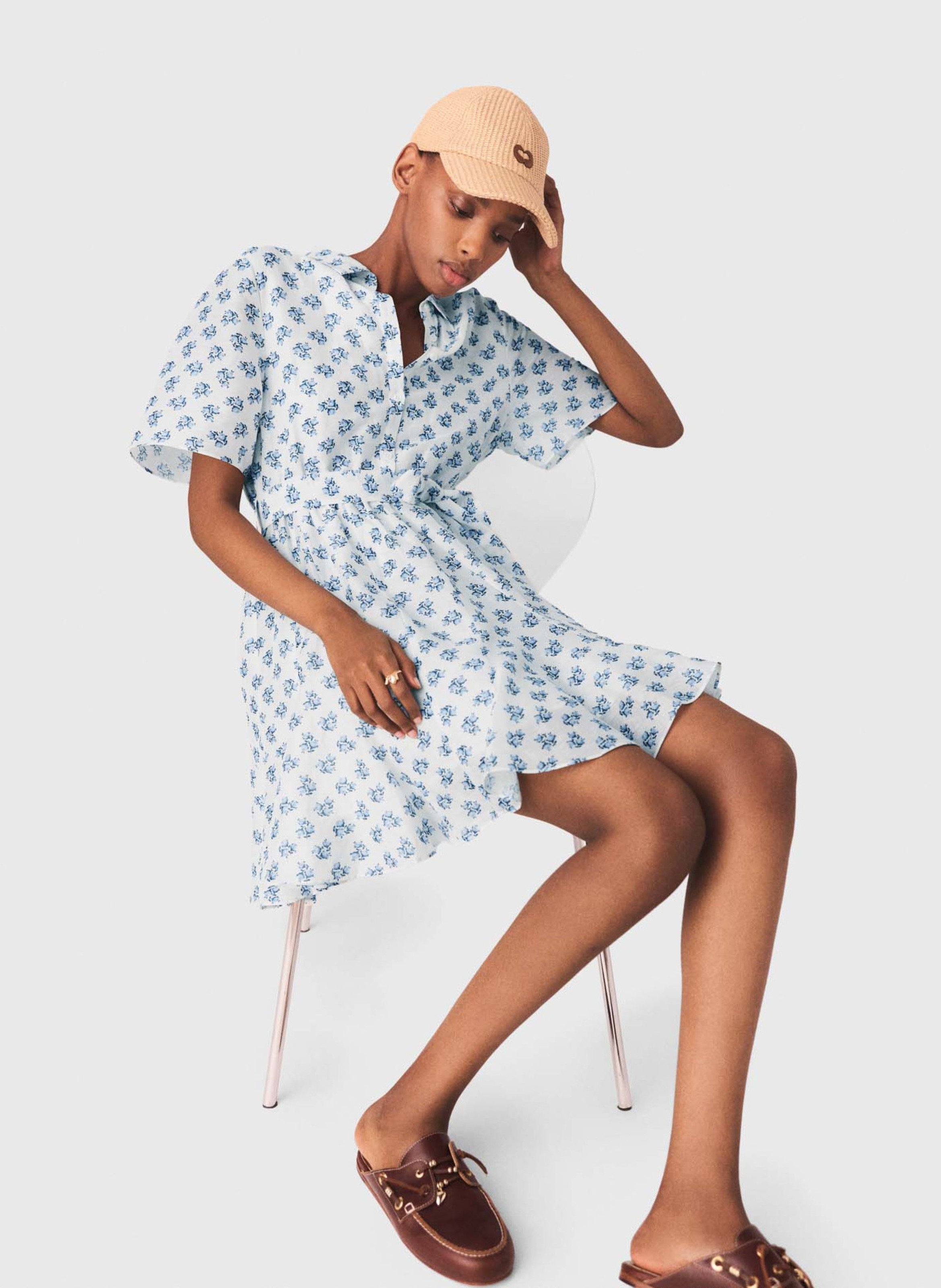 Robe courte évasée imprimée MAJE Bleu