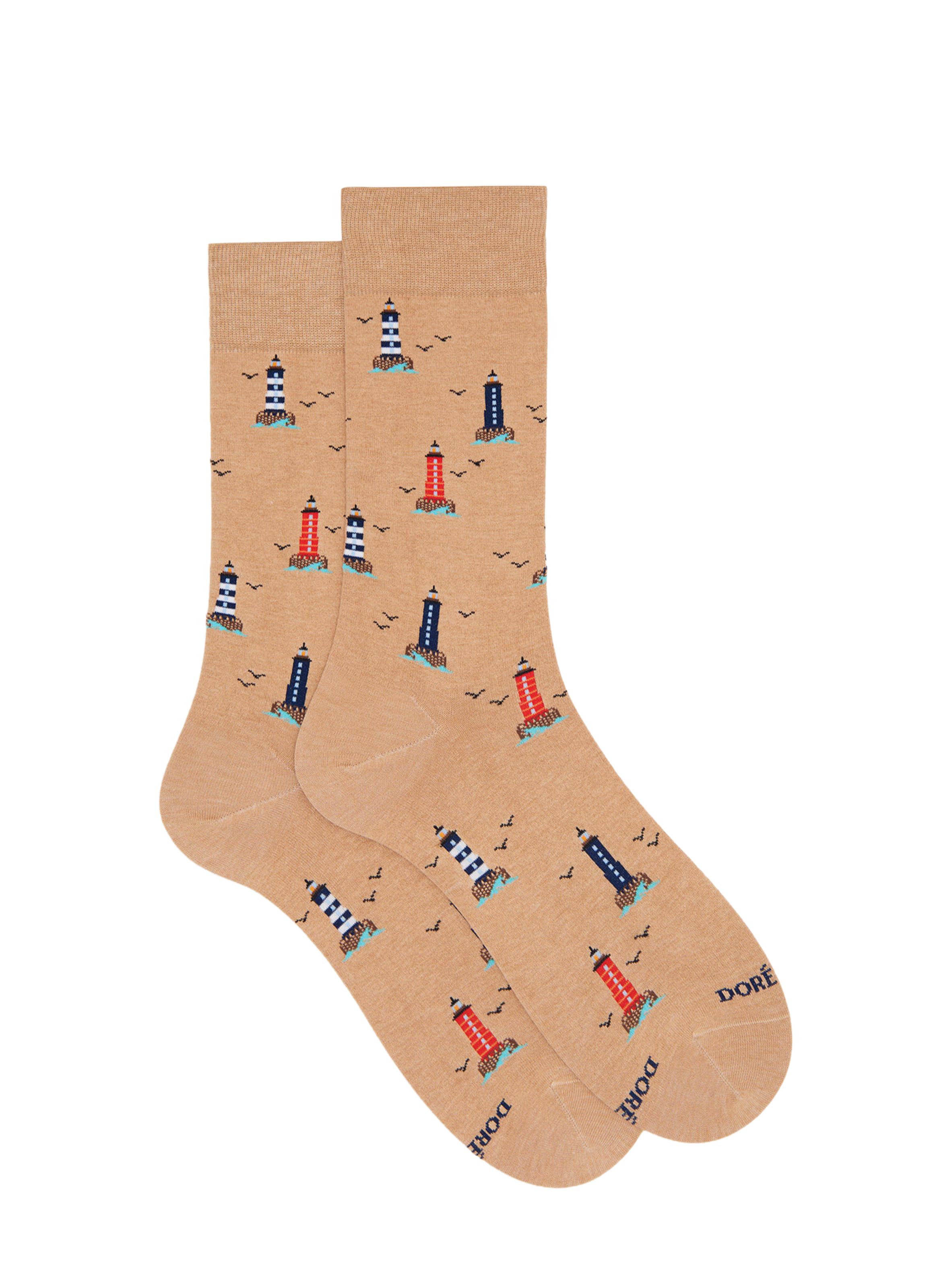 Chaussettes avec motif de phare dans la mer en coton mélangé DORÉ DORÉ Beige