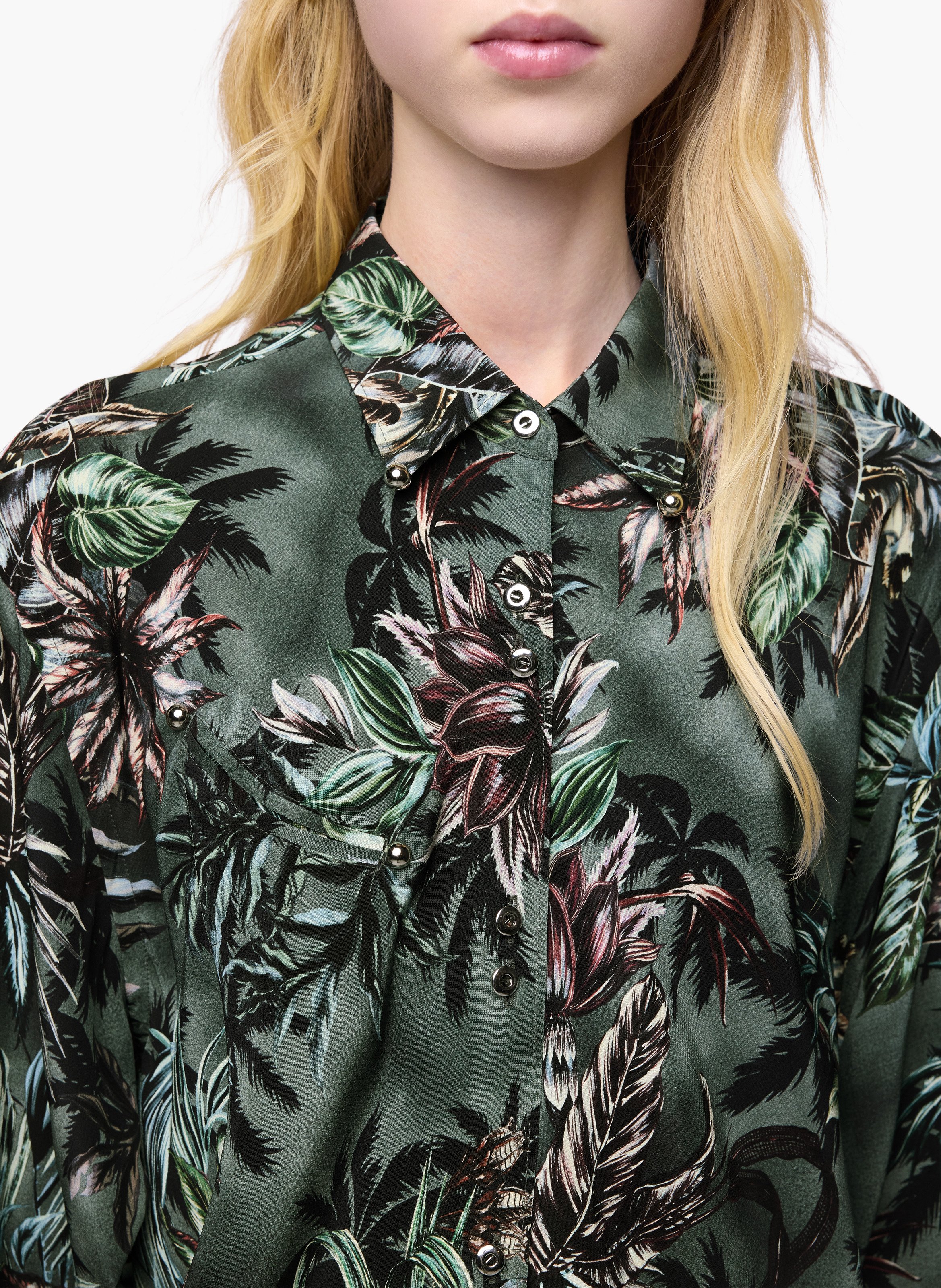 Chemise oversize en crêpe de soie imprimé floral RABANNE Vert