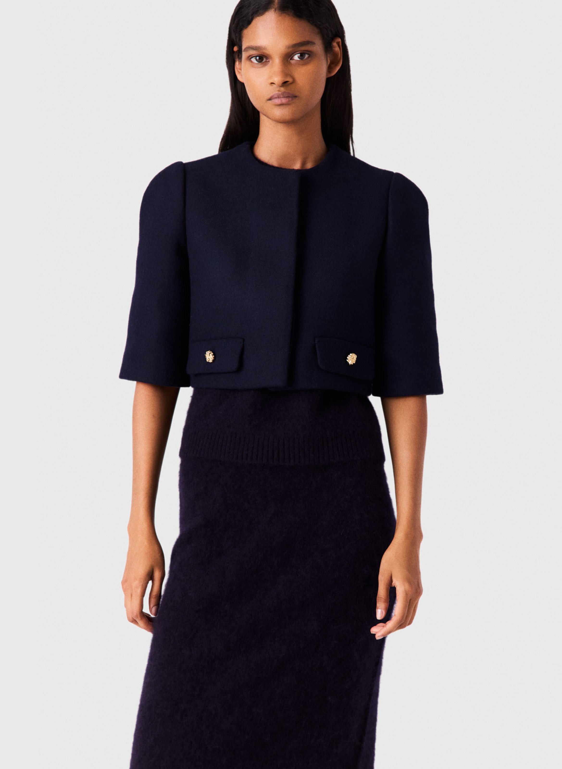 Veste courte col rond en laine mélangée MAJE Bleu