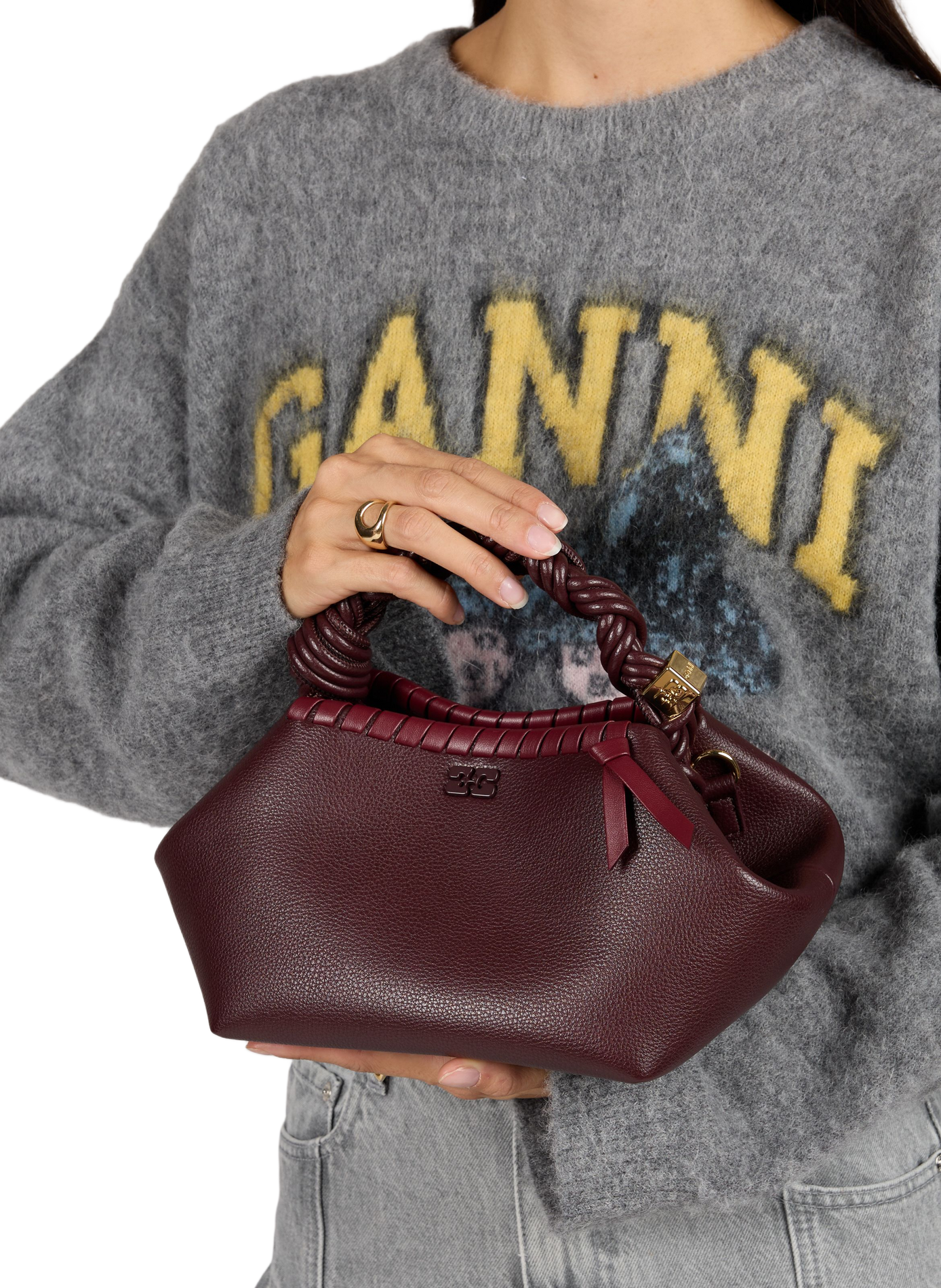 Small braided Bou handbag GANNI Brown
