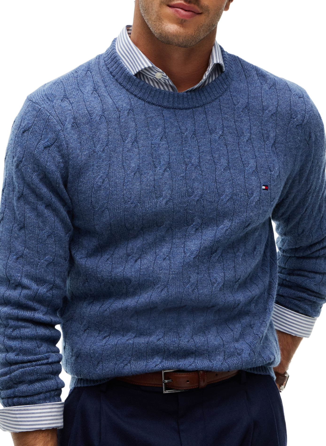Trui met ronde hals van gemengde wol | Blauw TOMMY HILFIGER Heren
