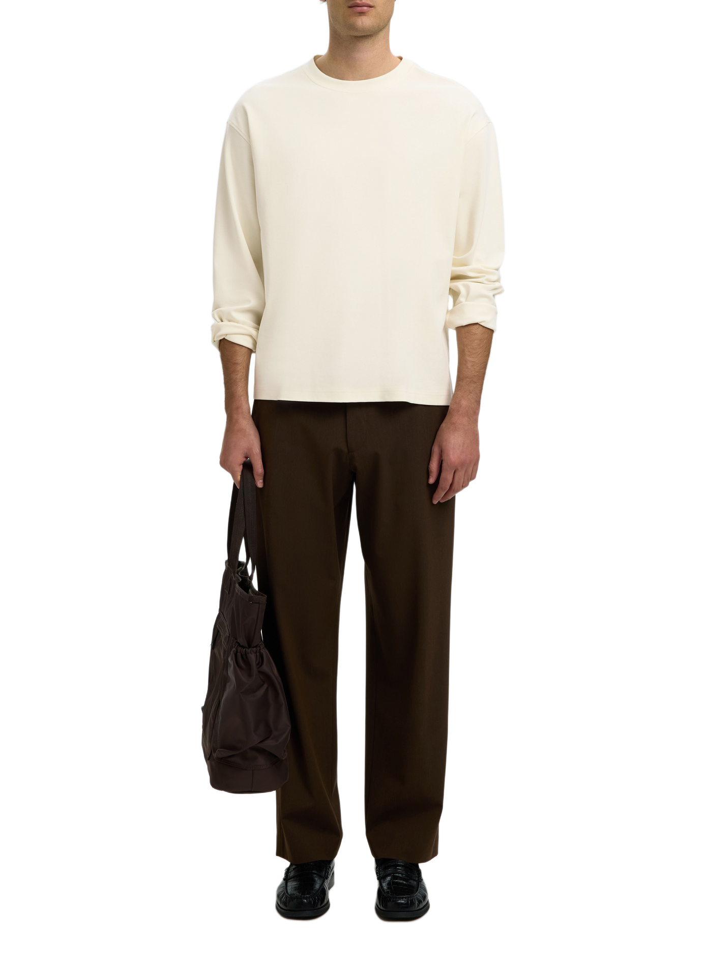 Gerader Rundhals-T-Shirt aus Baumwolle SELECTED Beige