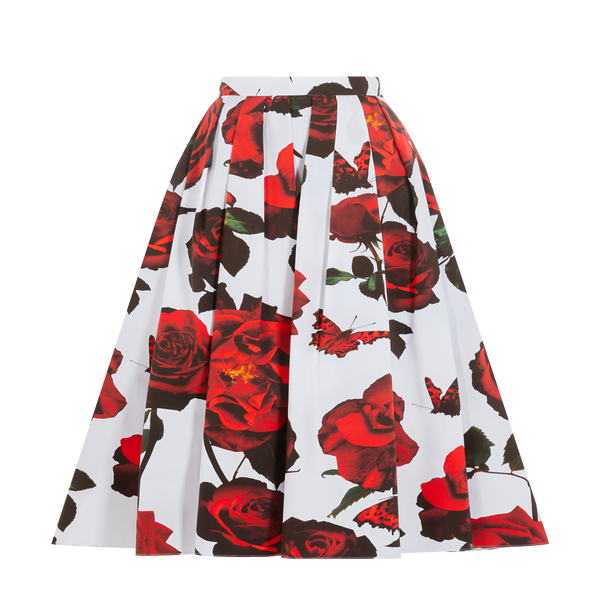 Alexander Mcqueen Pleated Floral-print Midi Skirt In White