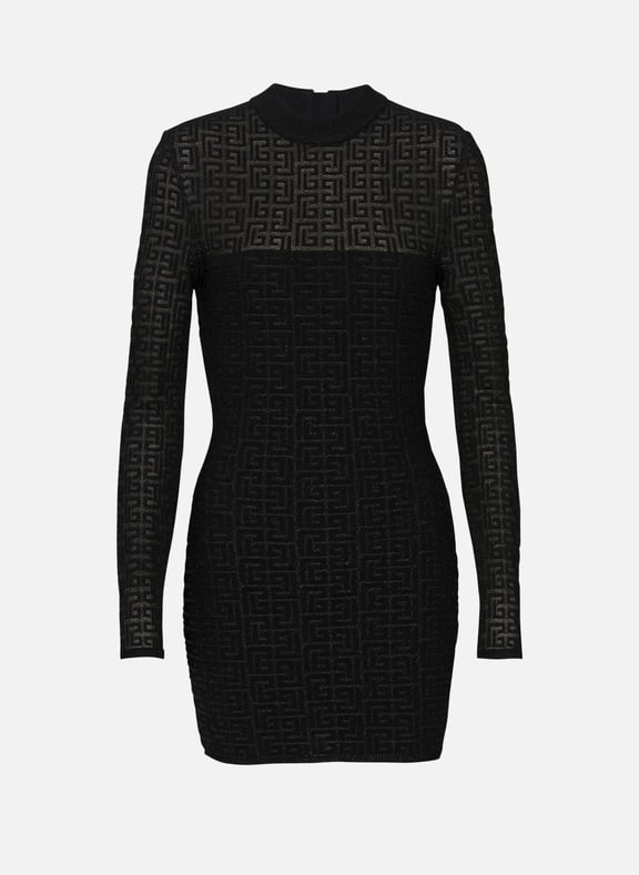 Robe en maille monogramme pb labyrinthe Noir by BALMAIN BALMAIN Robe en maille monogramme pb labyrinthe Noir