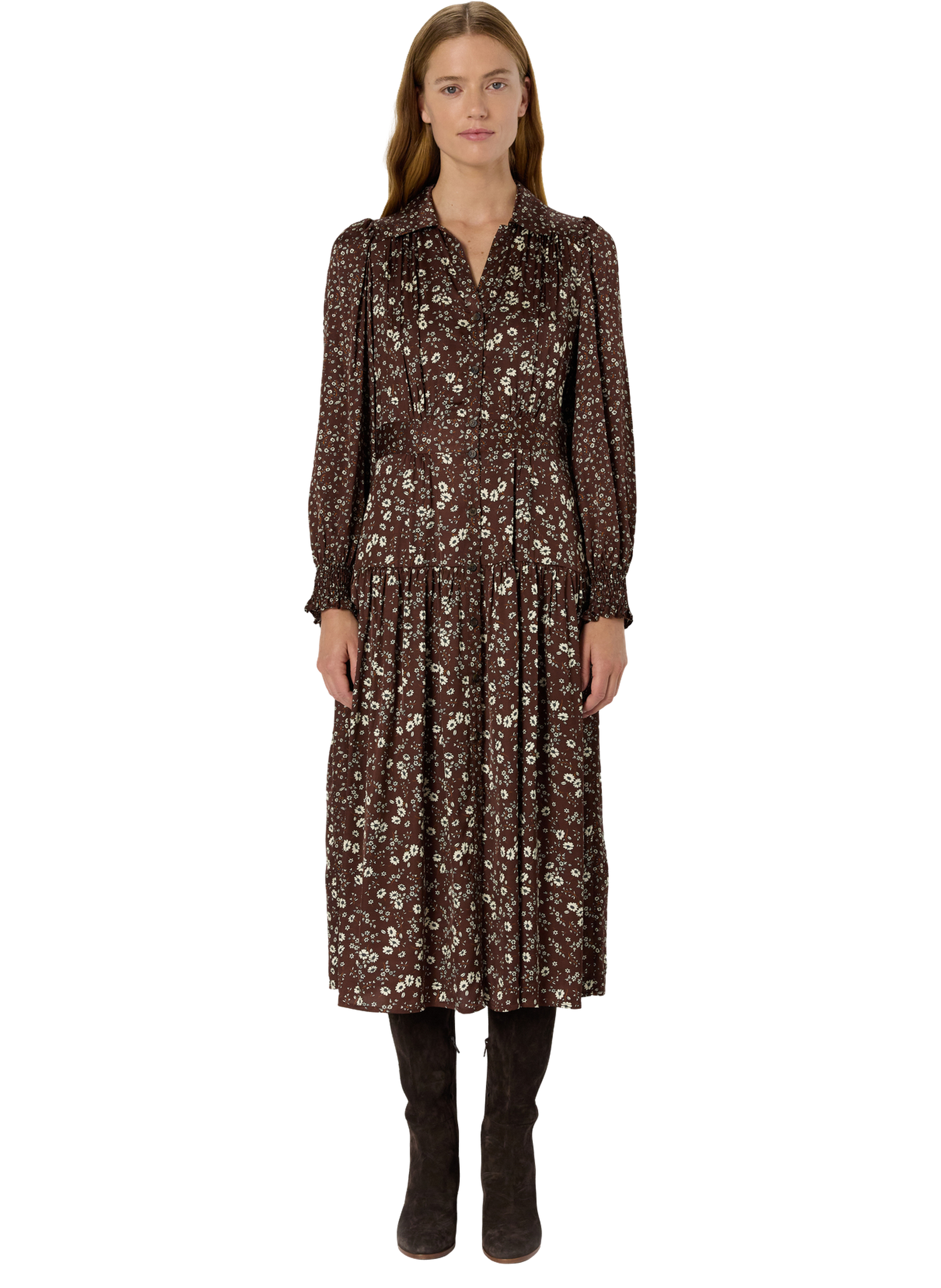 GERARD DAREL Robe chemise longue à fleurs - lolita Marron